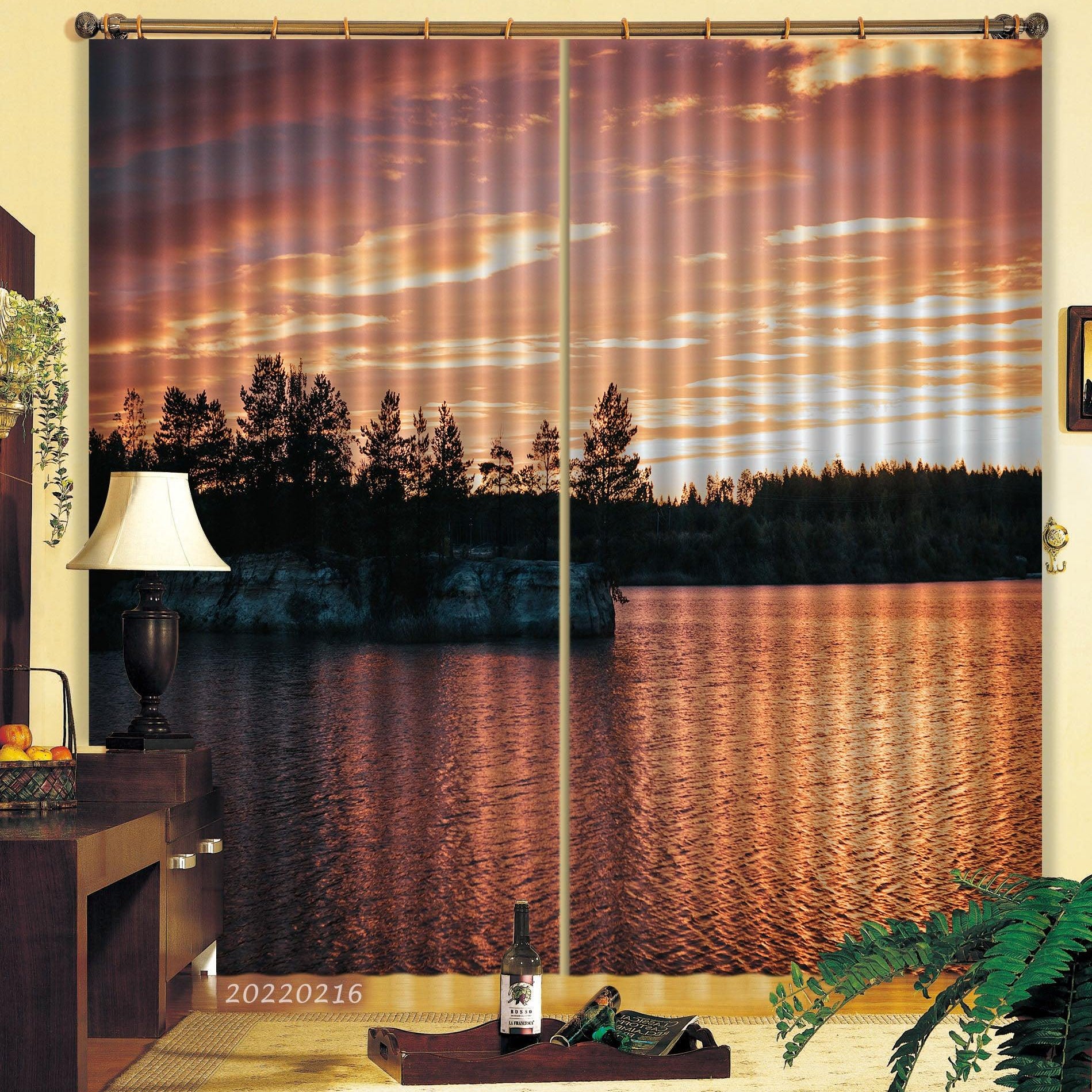 3D Woods Water Surface Golden Sunbeam Cloud Curtains and Drapes GD 2008- Jess Art Decoration