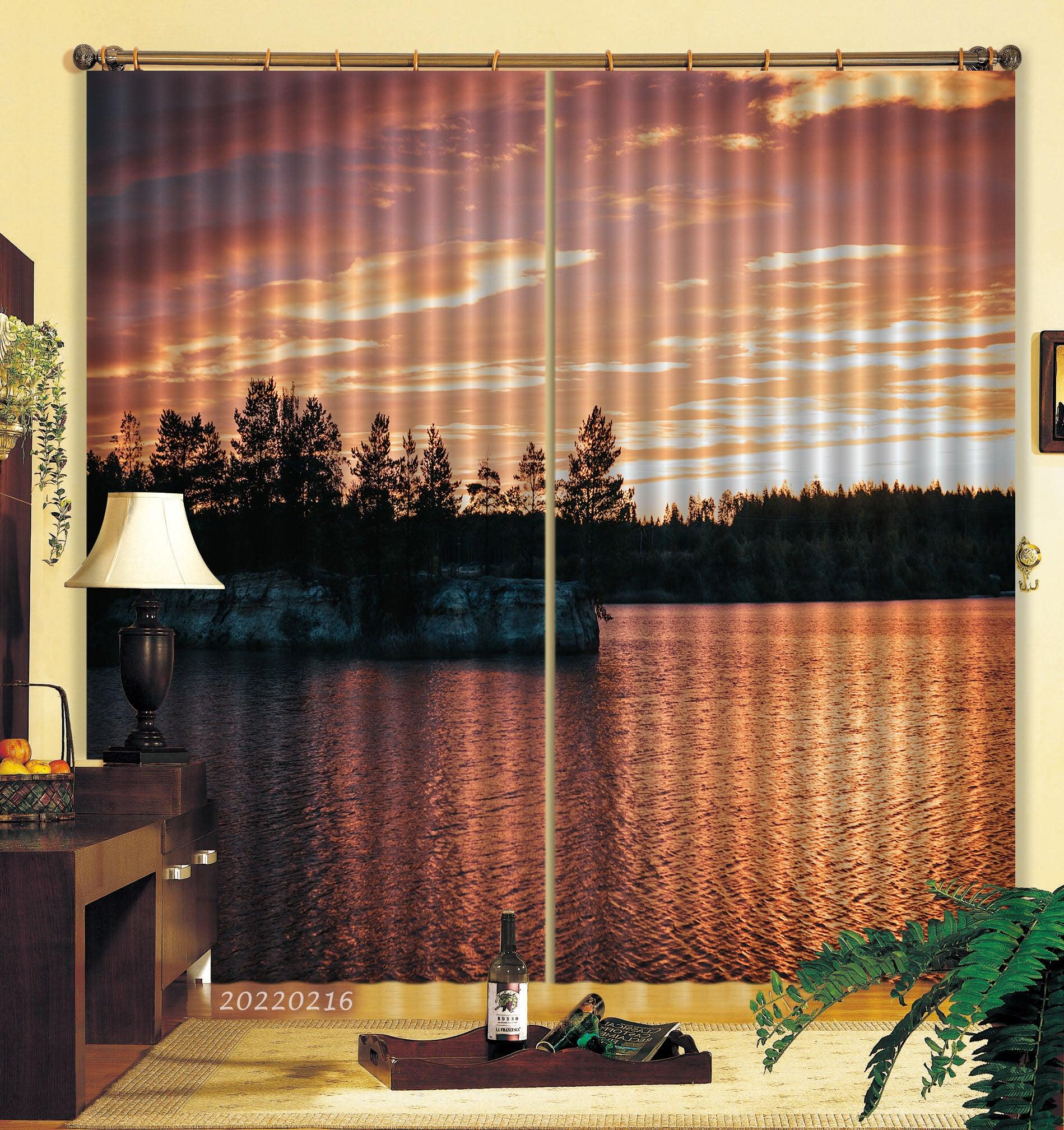 3D Woods Water Surface Golden Sunbeam Cloud Curtains and Drapes GD 2008- Jess Art Decoration