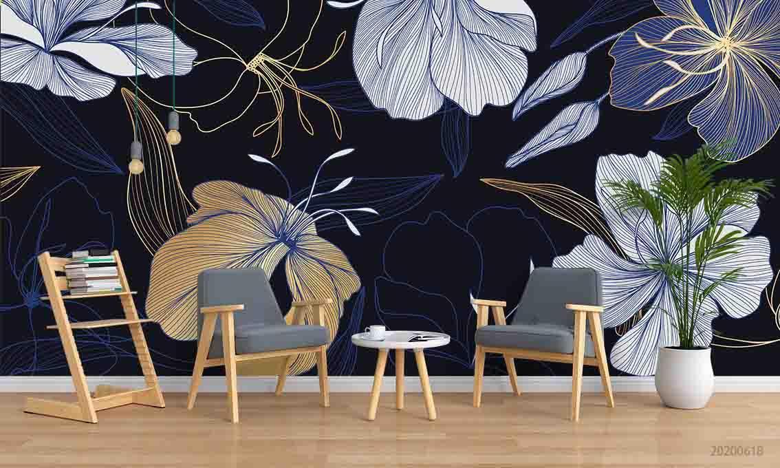 3D Retro Blue Floral Wall Mural Wallpaper A150 LQH- Jess Art Decoration