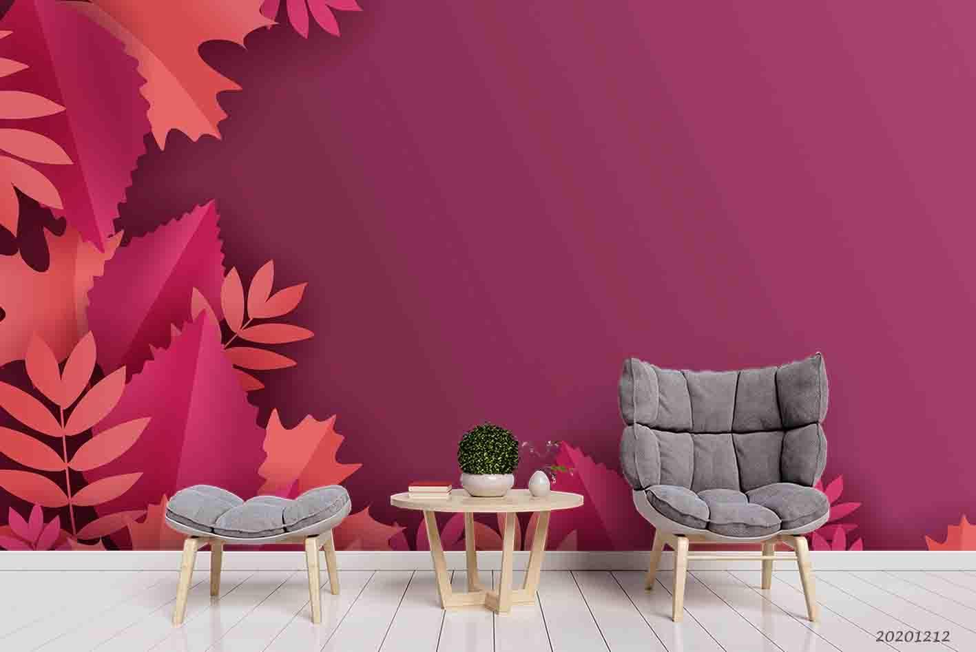 3D Embossed Pink Leaves Plant Wall Mural Wallpaper LXL- Jess Art Decoration