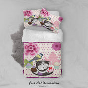 3D Abstract Hand Draw Cartoon Teacup Butterfly Bird Pattern Quilt Cover Set Bedding Set Duvet Cover Pillowcases WJ 3587- Jess Art Decoration