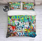 3D Abstract Colored Street Graffiti Quilt Cover Set Bedding Set Duvet Cover Pillowcases 152- Jess Art Decoration