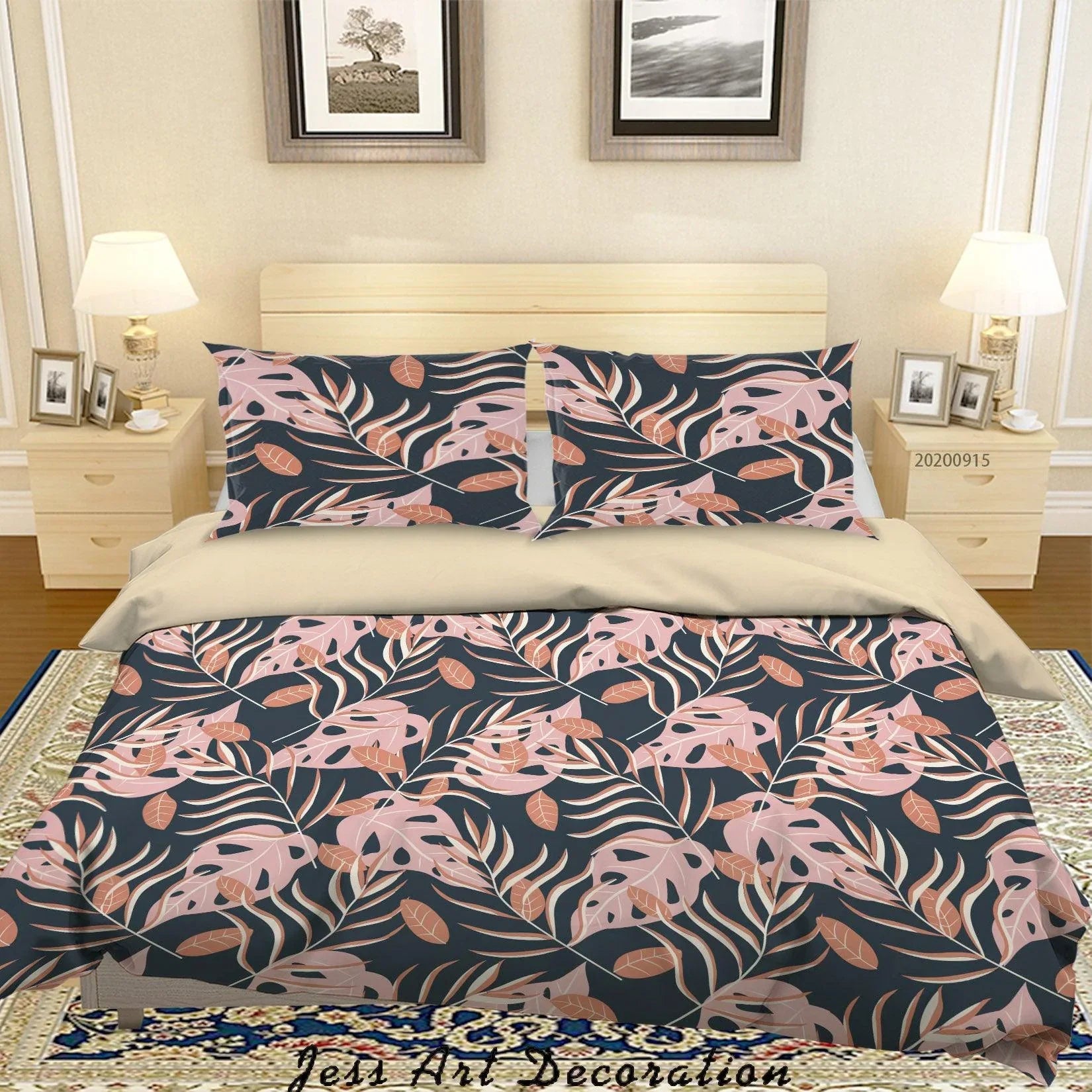 3D Plant Leaves Flower Pattern Quilt Cover Set Bedding Set Duvet Cover Pillowcases WJ 9004- Jess Art Decoration