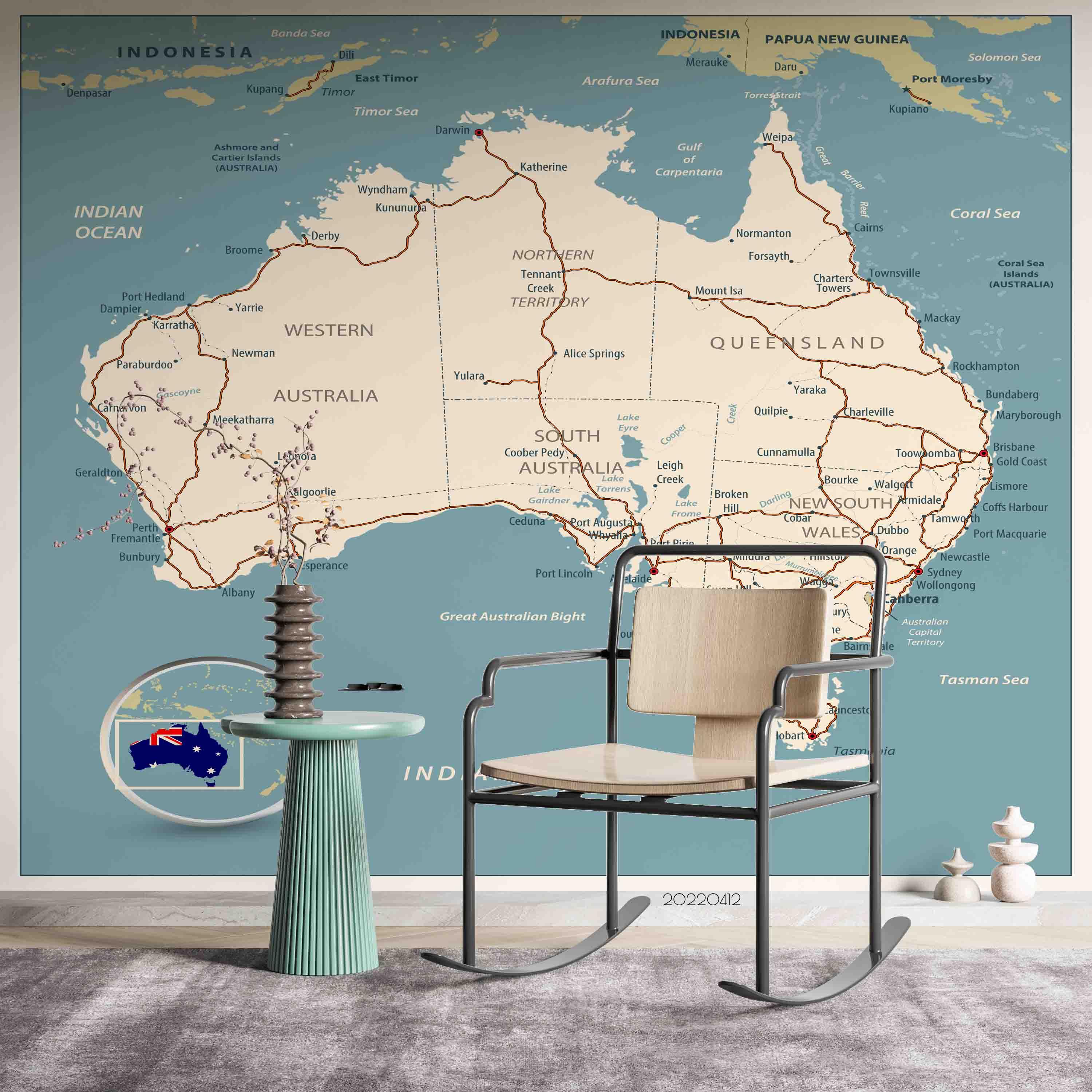 3D Map Australia Land Ocean Wall Mural Wallpaper GD 3934- Jess Art Decoration