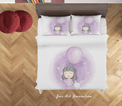 3D White Purple Girl Rabbit Balloon Quilt Cover Set Bedding Set Duvet Cover Pillowcases SF85- Jess Art Decoration