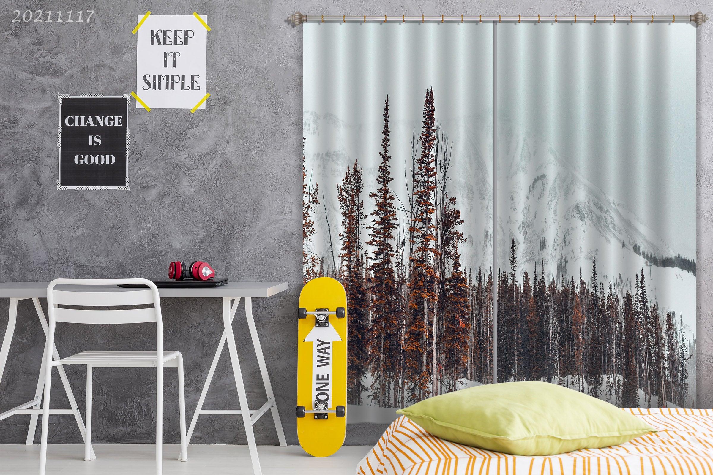 3D Snow Mountain Forest Nature Landscape Curtains and Drapes LQH 153- Jess Art Decoration