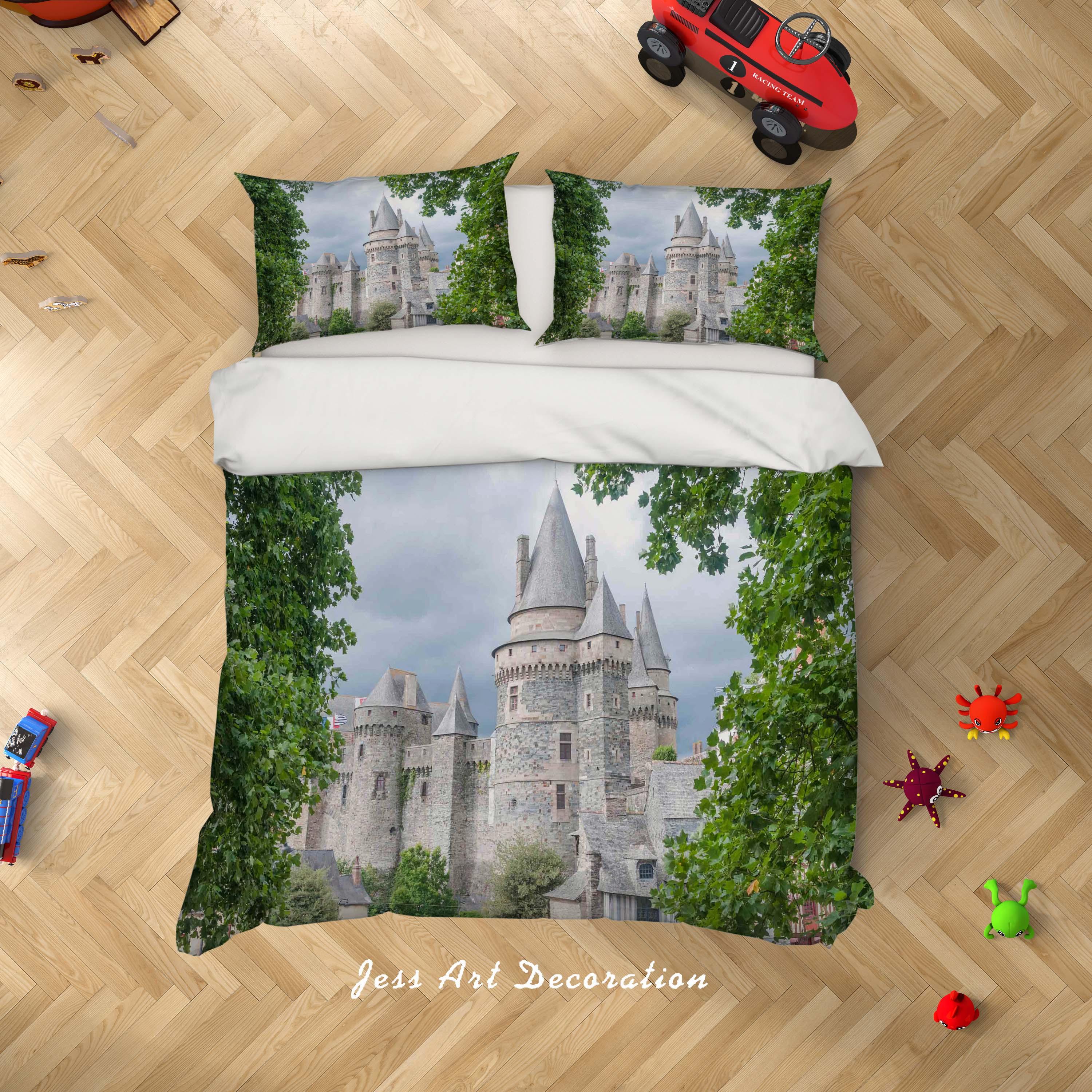 3D White Castle Green Plant Quilt Cover Set Bedding Set Duvet Cover Pillowcases A059 LQH- Jess Art Decoration