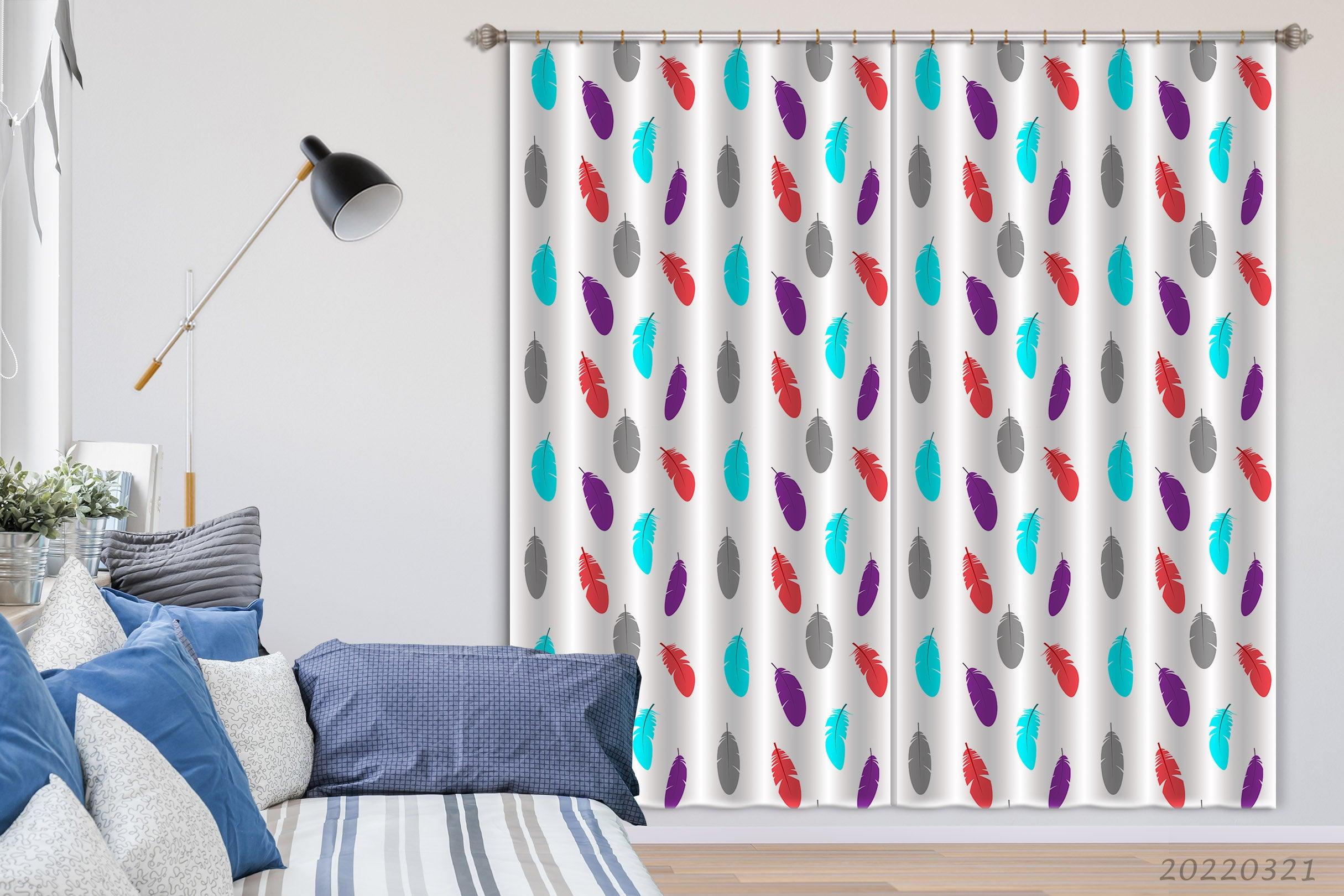 3D Colorful Feather White Background Curtains and Drapes GD 3144- Jess Art Decoration