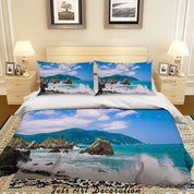 3D Blue Sky Sea Rock Landscape Quilt Cover Set Bedding Set Duvet Cover Pillowcases 183- Jess Art Decoration