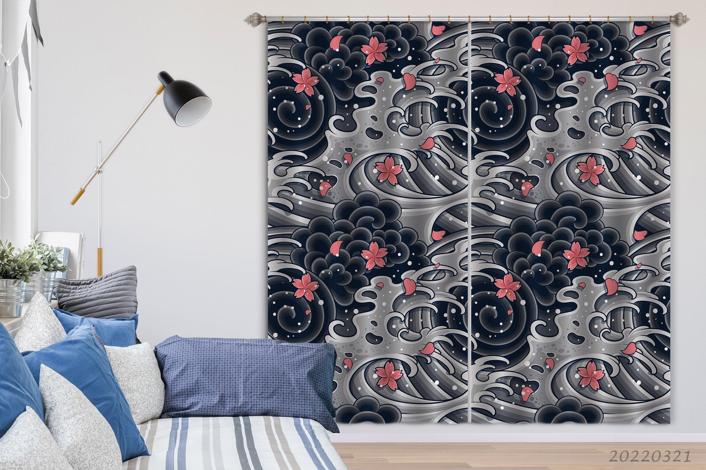 3D Abstract Wave Floral Pattern Curtains and Drapes GD 3165- Jess Art Decoration