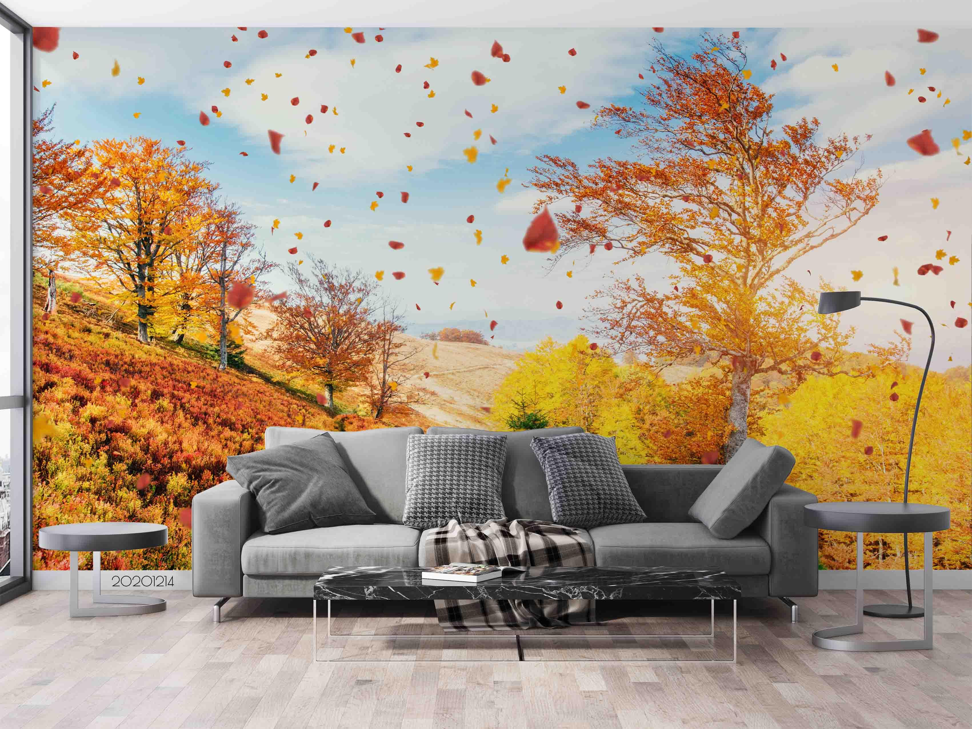 3D Landscape Cloud Autumn Tree Maple Leaves Plant Wall Mural Wallpaper LXL- Jess Art Decoration