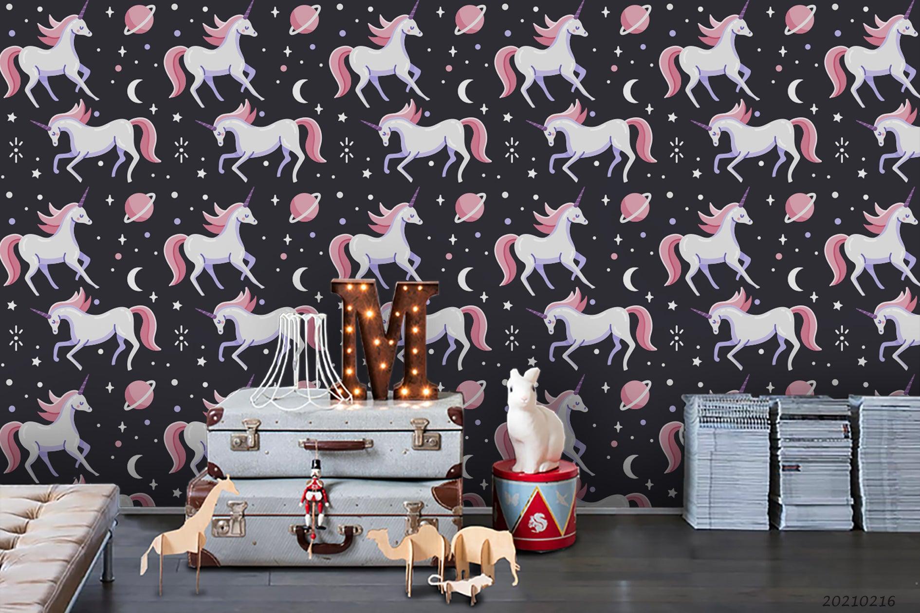 3D Hand Drawn Space Unicorn Wall Mural Wallpaper LQH 450- Jess Art Decoration