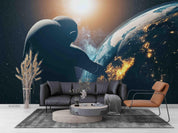 3D Dark Space Silhouette Astronaut Earth Planet Wall Mural Wallpaper LXL- Jess Art Decoration
