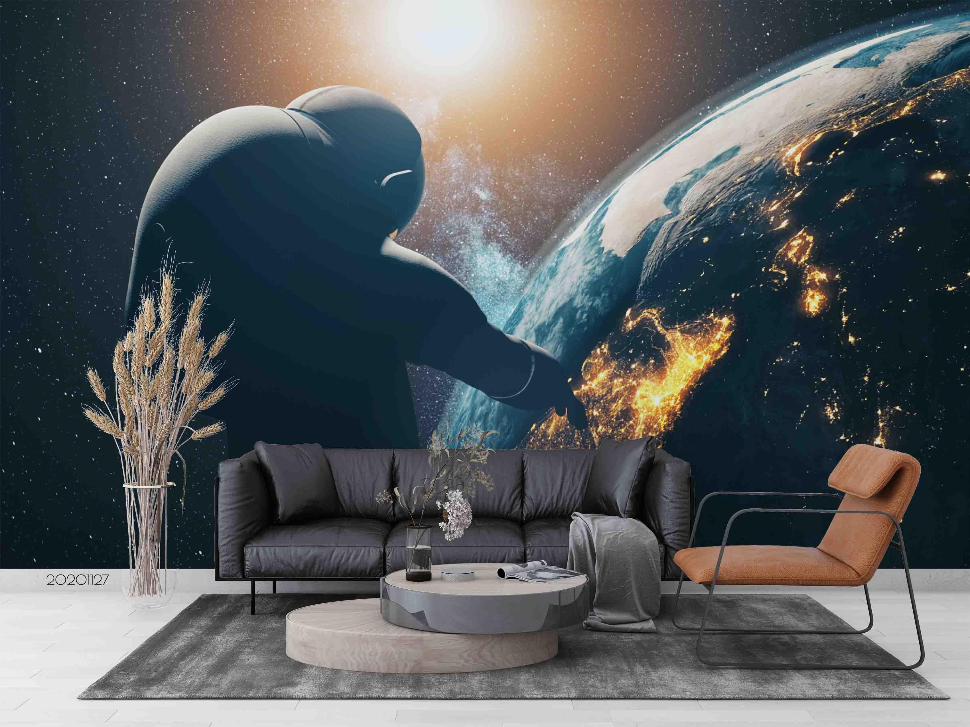 3D Dark Space Silhouette Astronaut Earth Planet Wall Mural Wallpaper LXL- Jess Art Decoration