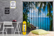 3D Ocean Rock Tree Green Island Landscape Curtains and Drapes GD 4153- Jess Art Decoration