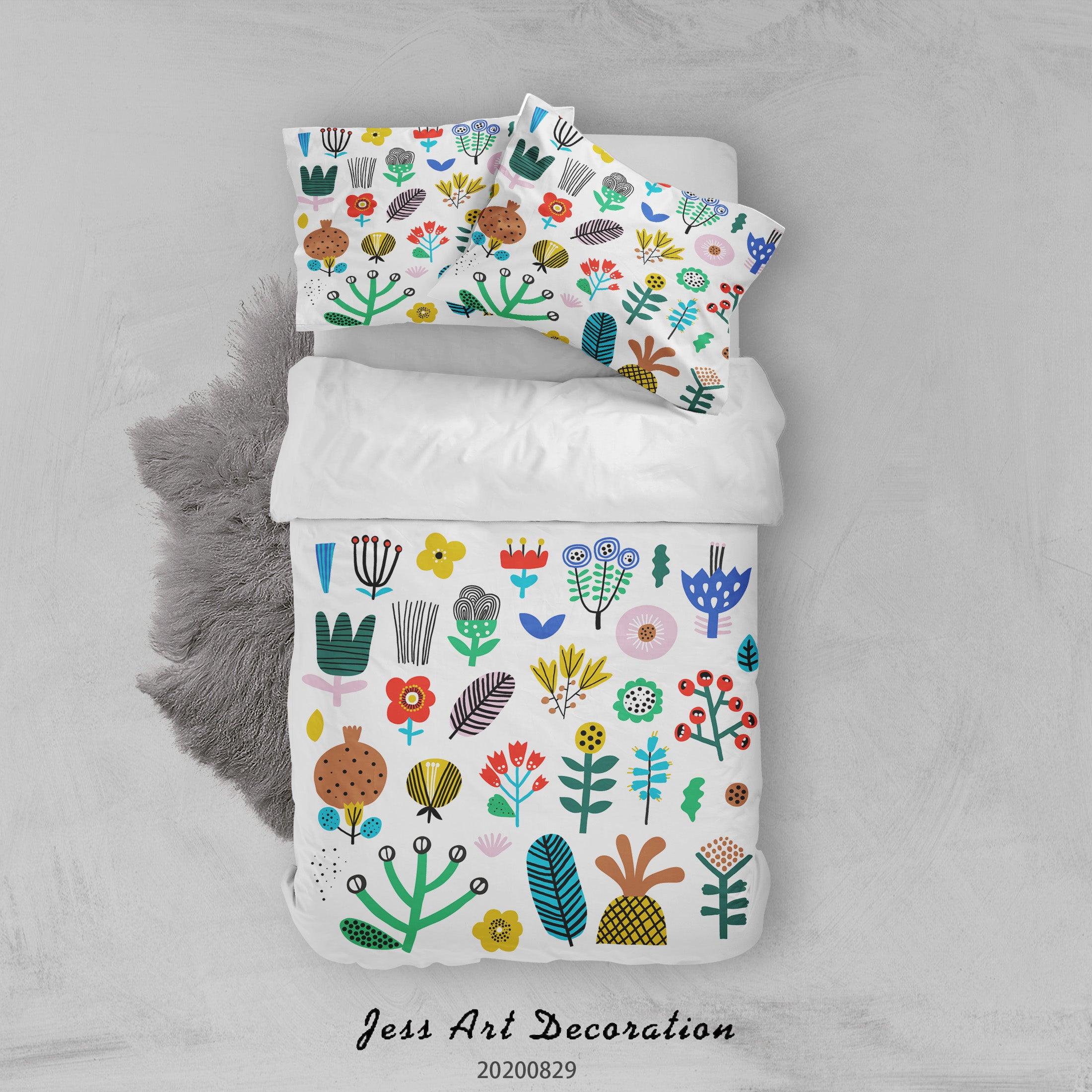 3D Abstract Hand Draw Cartoon Nature Leaves Pattern Quilt Cover Set Bedding Set Duvet Cover Pillowcases WJ 3518- Jess Art Decoration