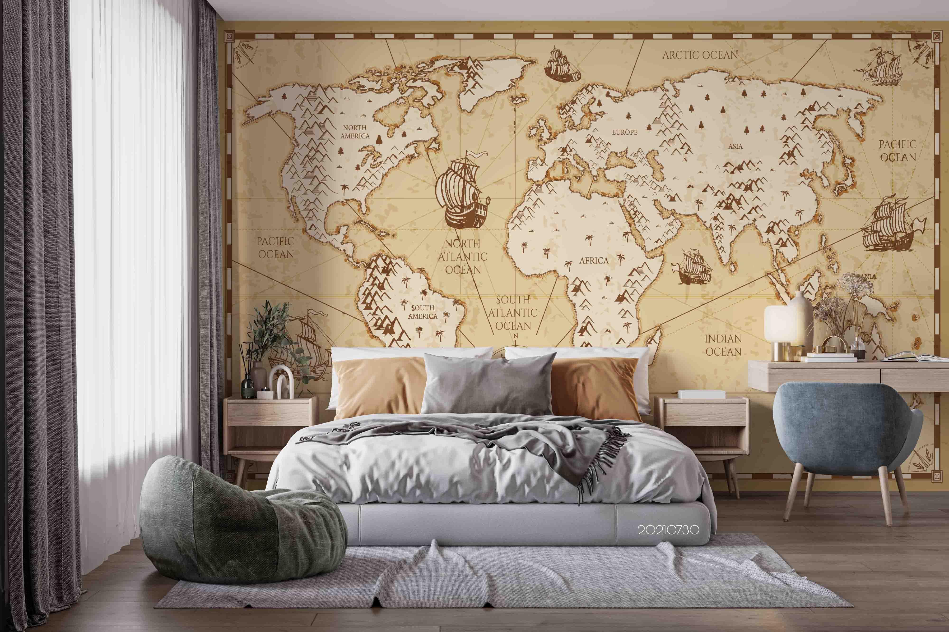3D Vintage Old World Map Wall Mural Wallpaper SWW4476- Jess Art Decoration