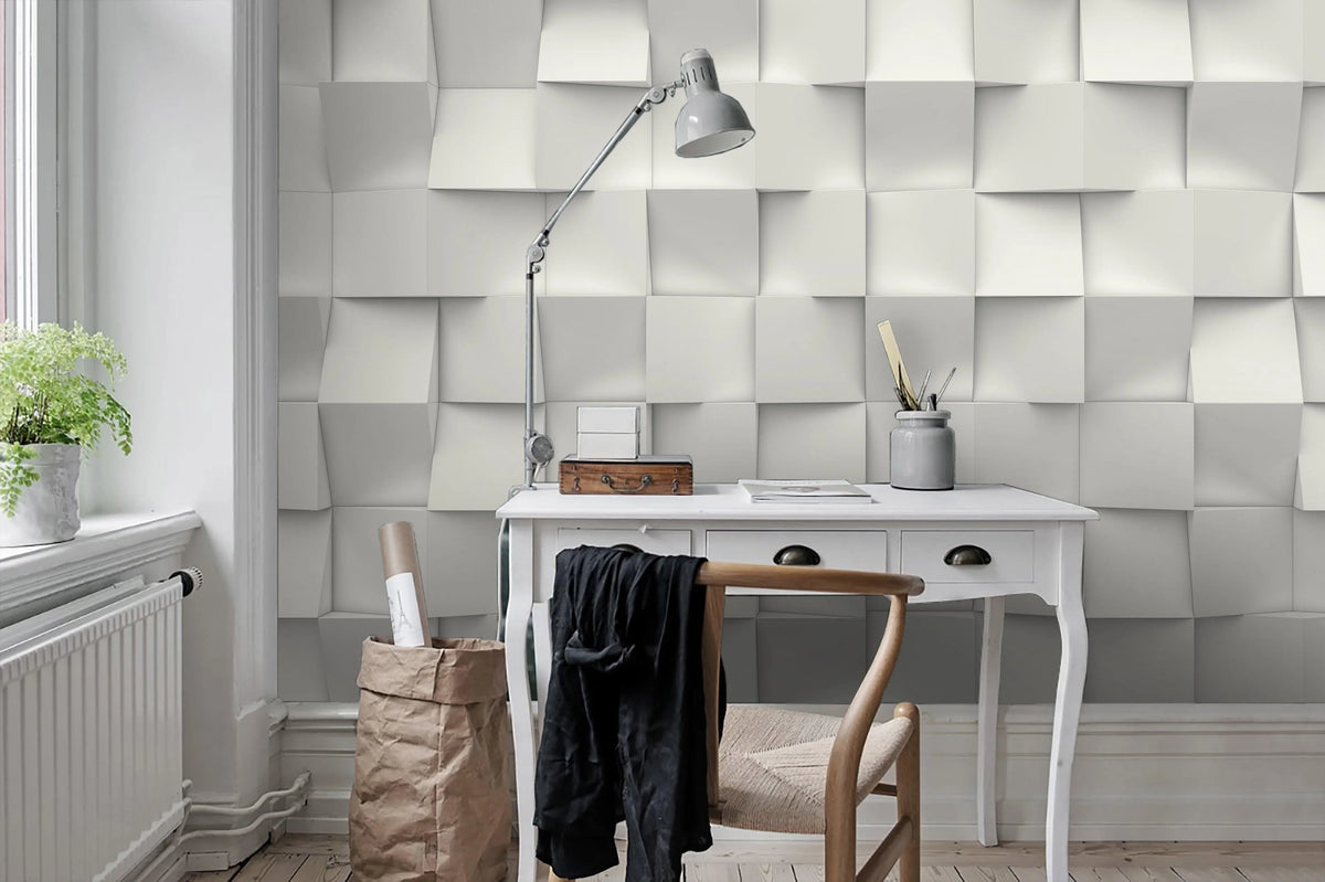 3D White Geometric Block Relief Wall Mural Wallpaper 54 | Jessartdecoration