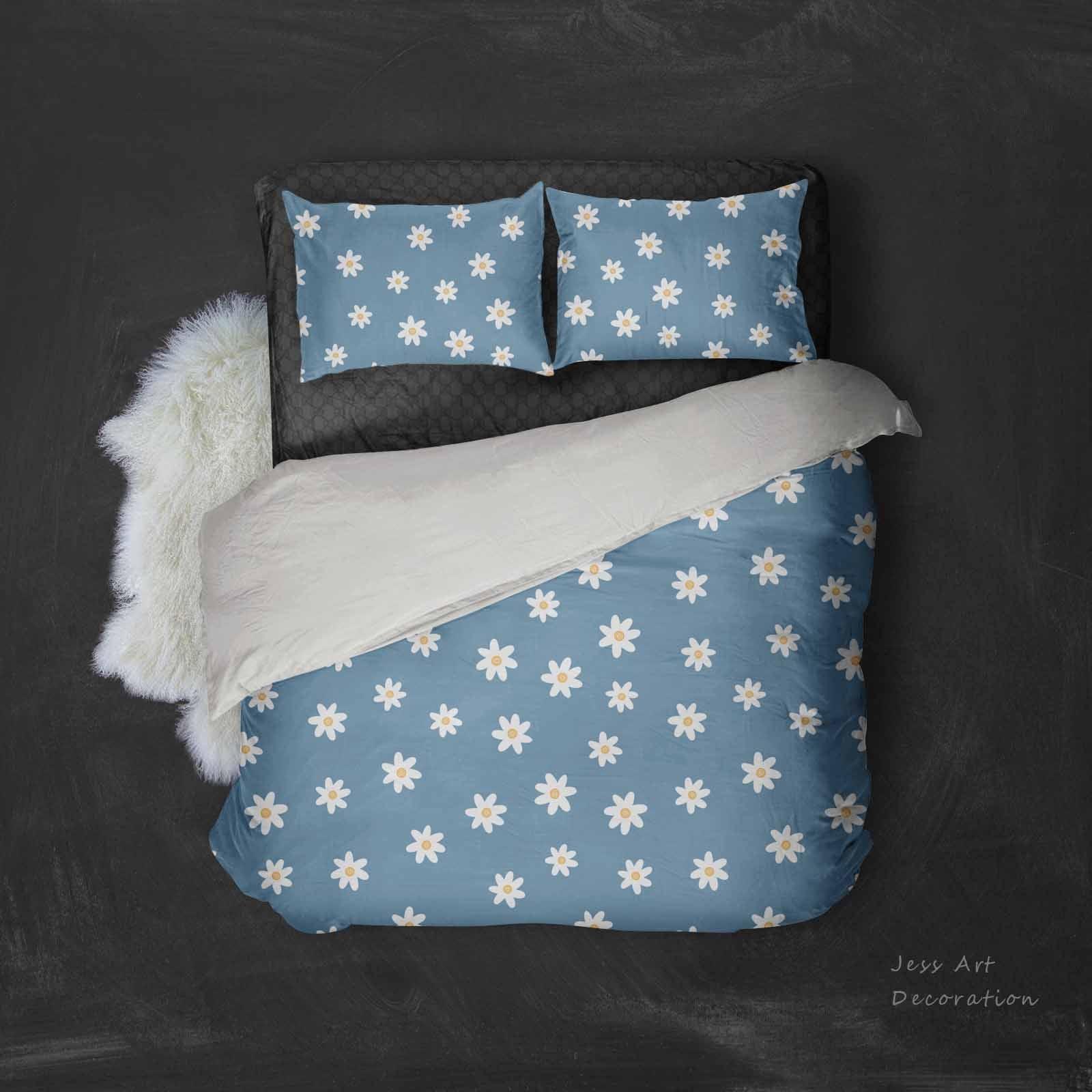 3D White Floral Blue Background Quilt Cover Set Bedding Set Pillowcases 28- Jess Art Decoration