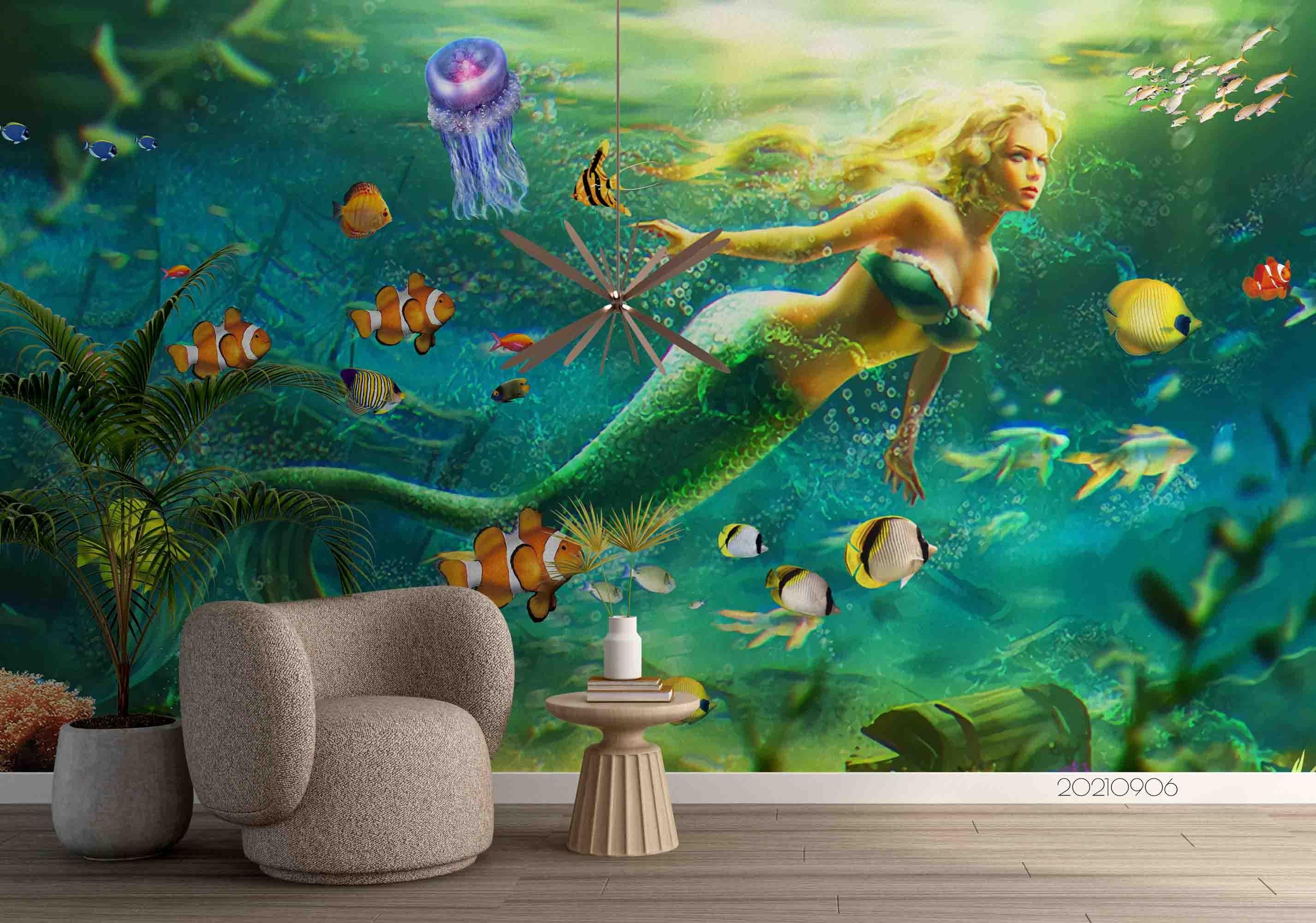 3D Mermaid Underwater World Wall Mural Wallpaper LQH 574- Jess Art Decoration