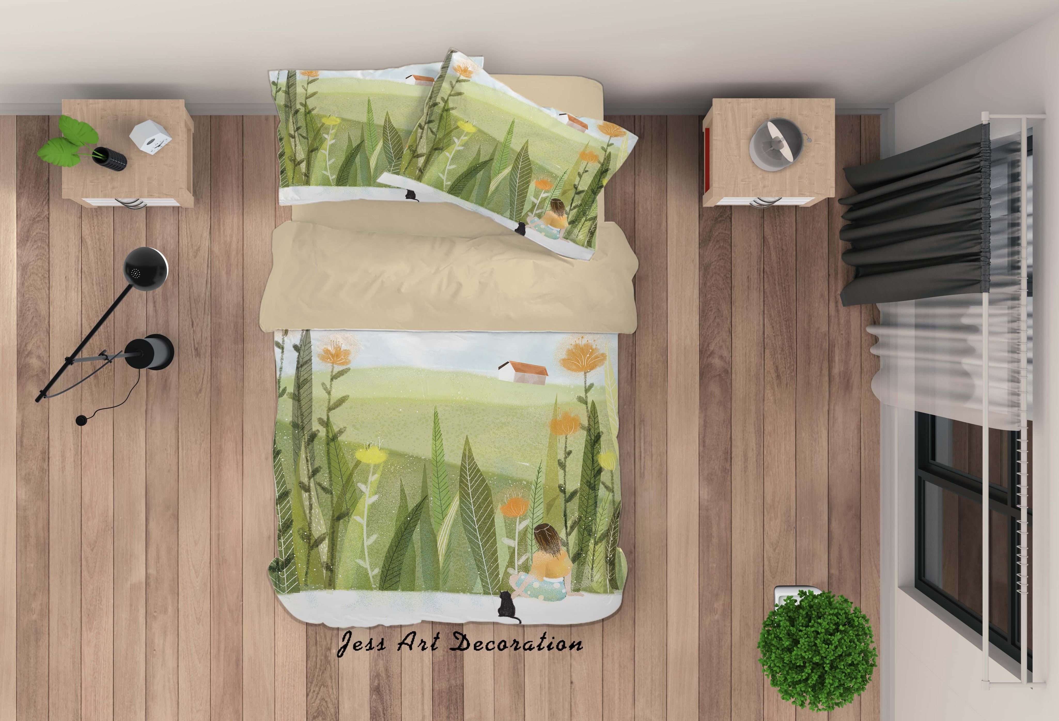 3D Girl Green House Painting Quilt Cover Set Bedding Set Duvet Cover Pillowcases A457 LQH- Jess Art Decoration