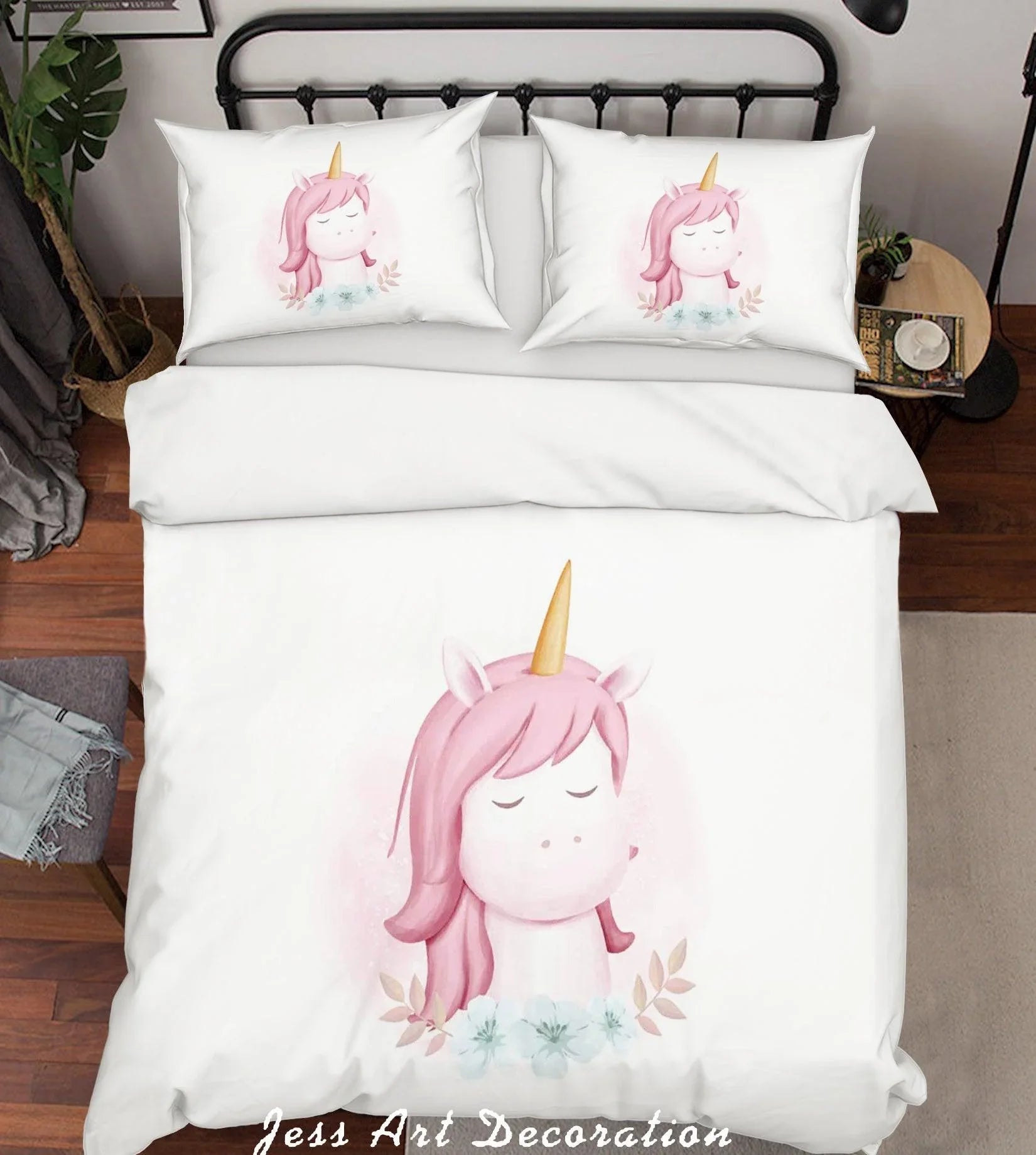 3D White Unicorn Floral Quilt Cover Set Bedding Set Duvet Cover Pillowcases SF31- Jess Art Decoration