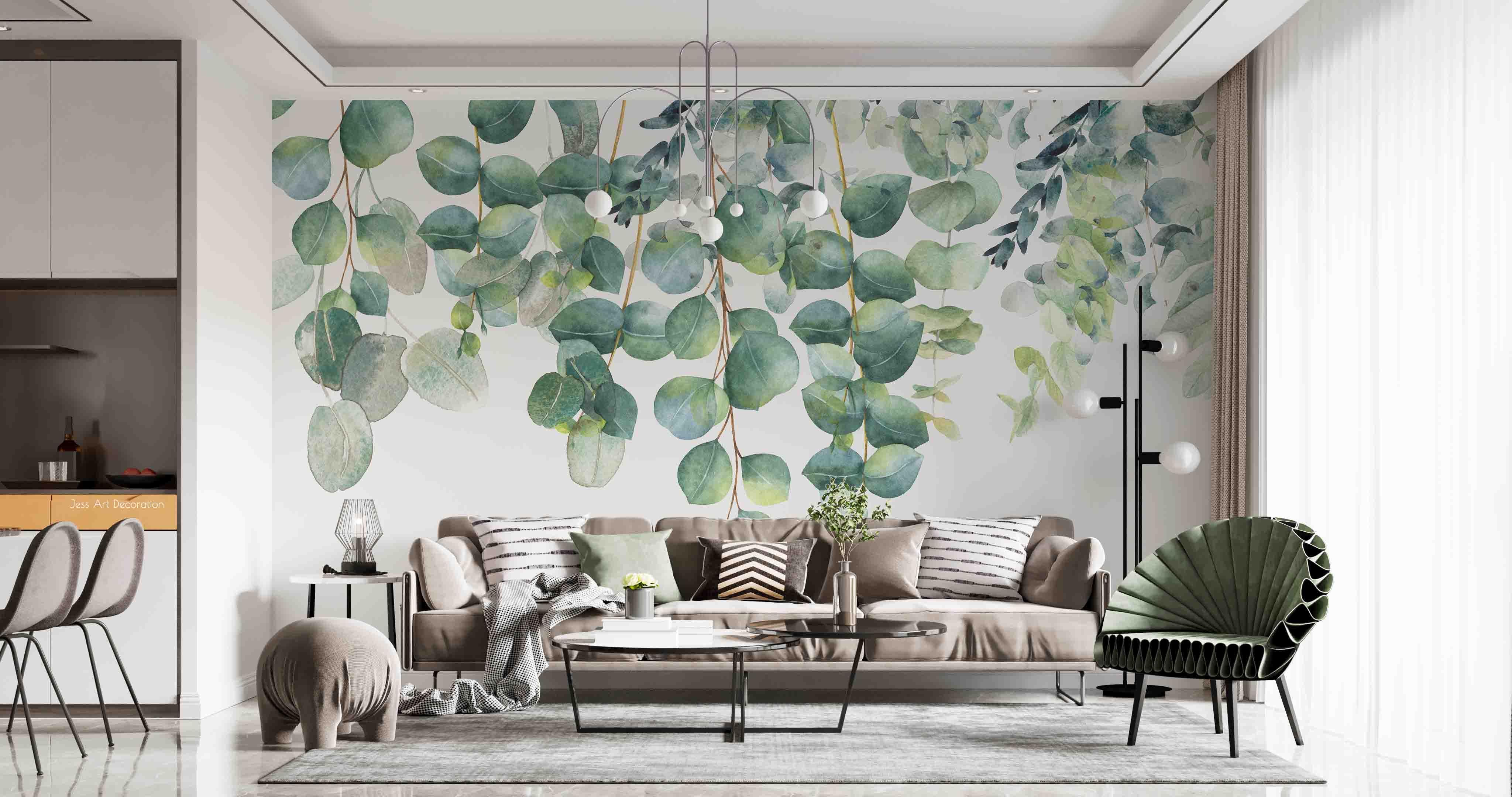 3D Green Leaf Watercolor Wall Mural Wallpaper GD 2725- Jess Art Decoration