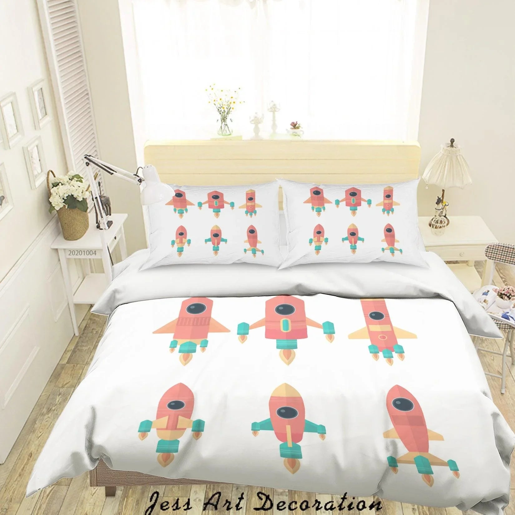 3D Planet Moon Astronaut Spaceship Quilt Cover Set Bedding Set Duvet Cover Pillowcases WJ 9342- Jess Art Decoration