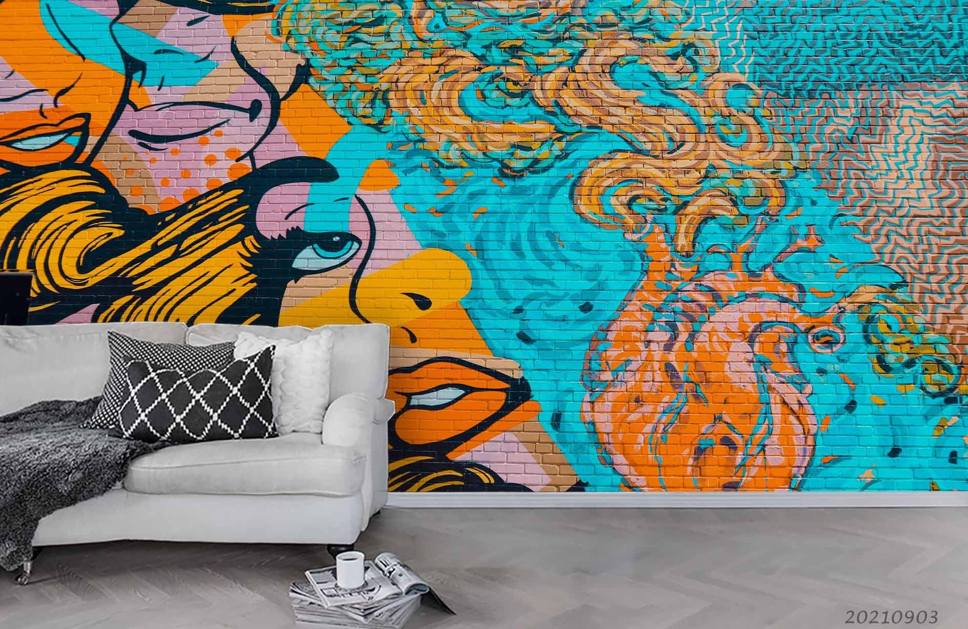 3D Colored Graffiti Woman Wall Mural Wallpaper LQH 168- Jess Art Decoration