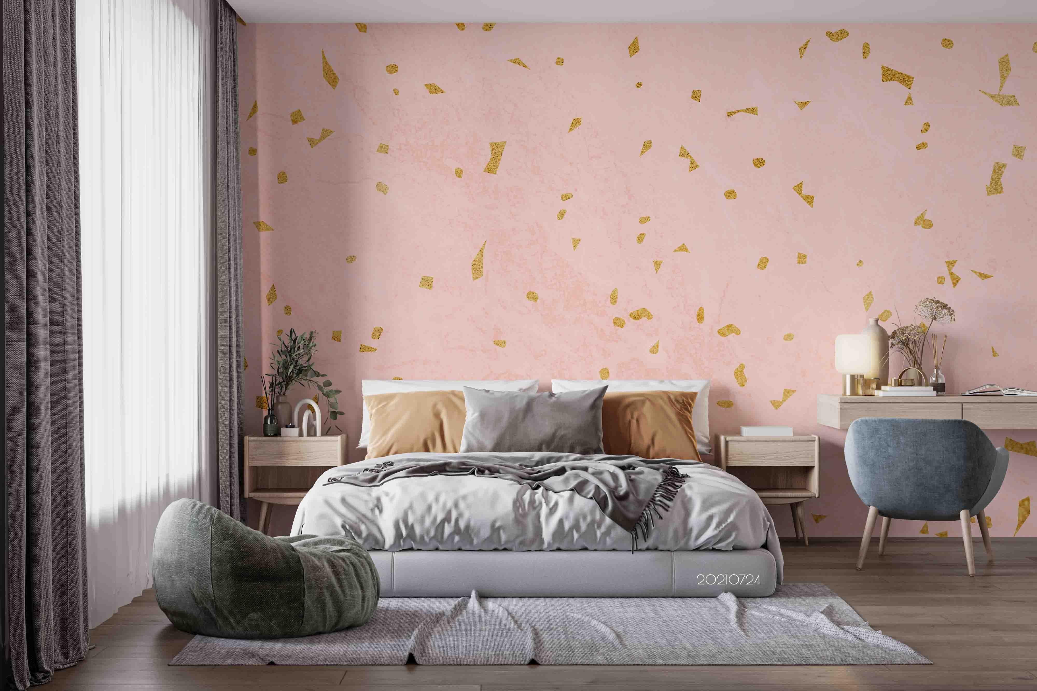 3D Pink Golden Spots Pattern Seamless Wall Mural Wallpaper SWW3667- Jess Art Decoration