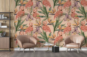 3D Tropical Leaves Floral Flamingo Wall Mural Wallpaper GD 995- Jess Art Decoration