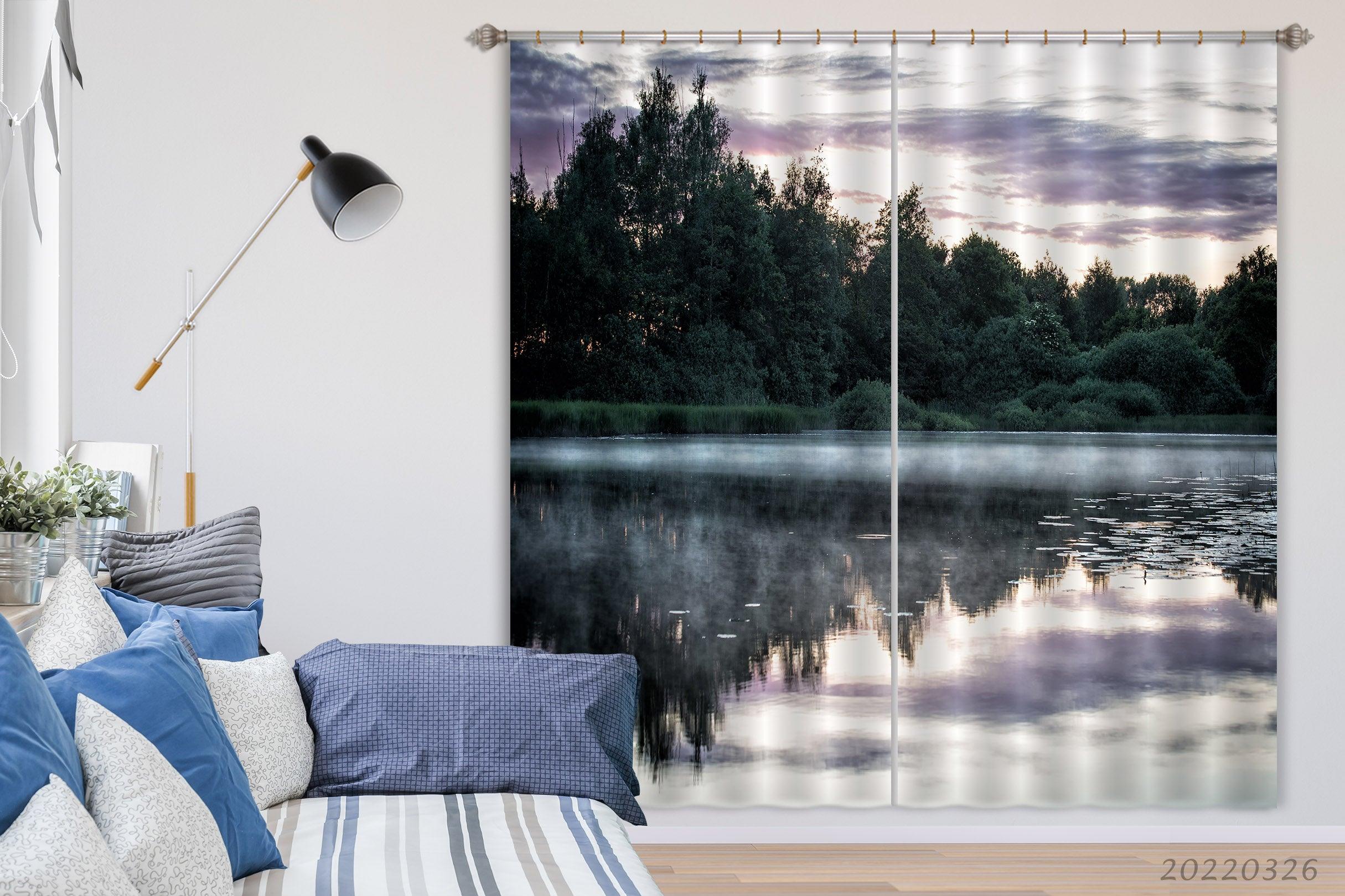 3D Landscape Pond Lotus Leaf Woods Curtains and Drapes GD 2972- Jess Art Decoration