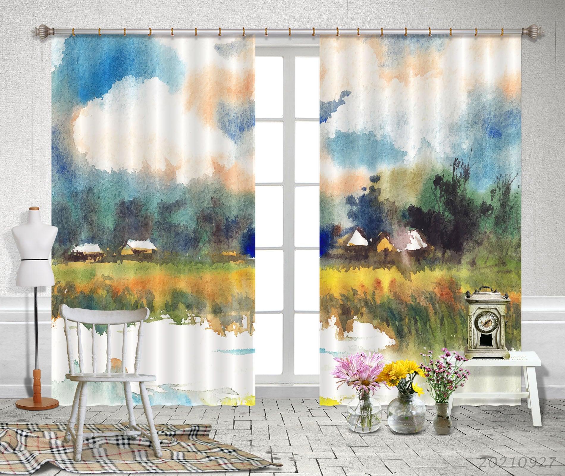 3D Nature Landscape Oil Painting Curtains and Drapes LQH 214- Jess Art Decoration