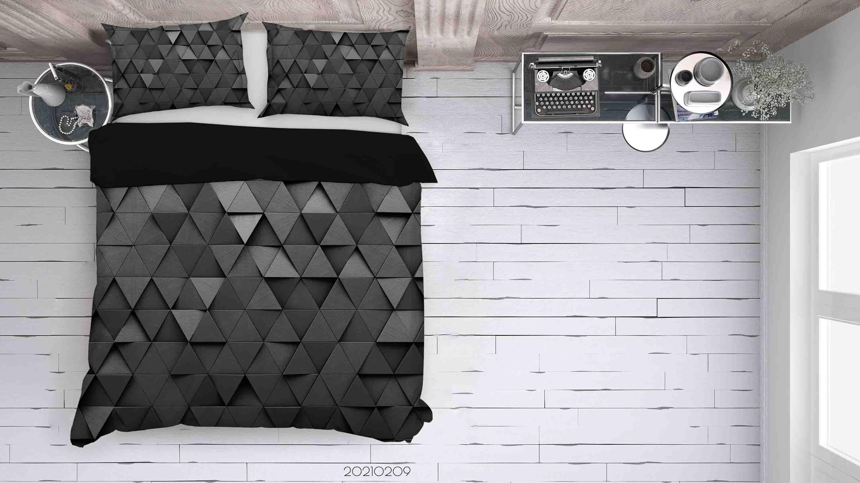 3D Abstract Black Geometry Triangle Quilt Cover Set Bedding Set Duvet Cover Pillowcases 252- Jess Art Decoration