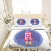 3D Planet Rocket Astronaut Spaceship Quilt Cover Set Bedding Set Duvet Cover Pillowcases WJ 9366- Jess Art Decoration