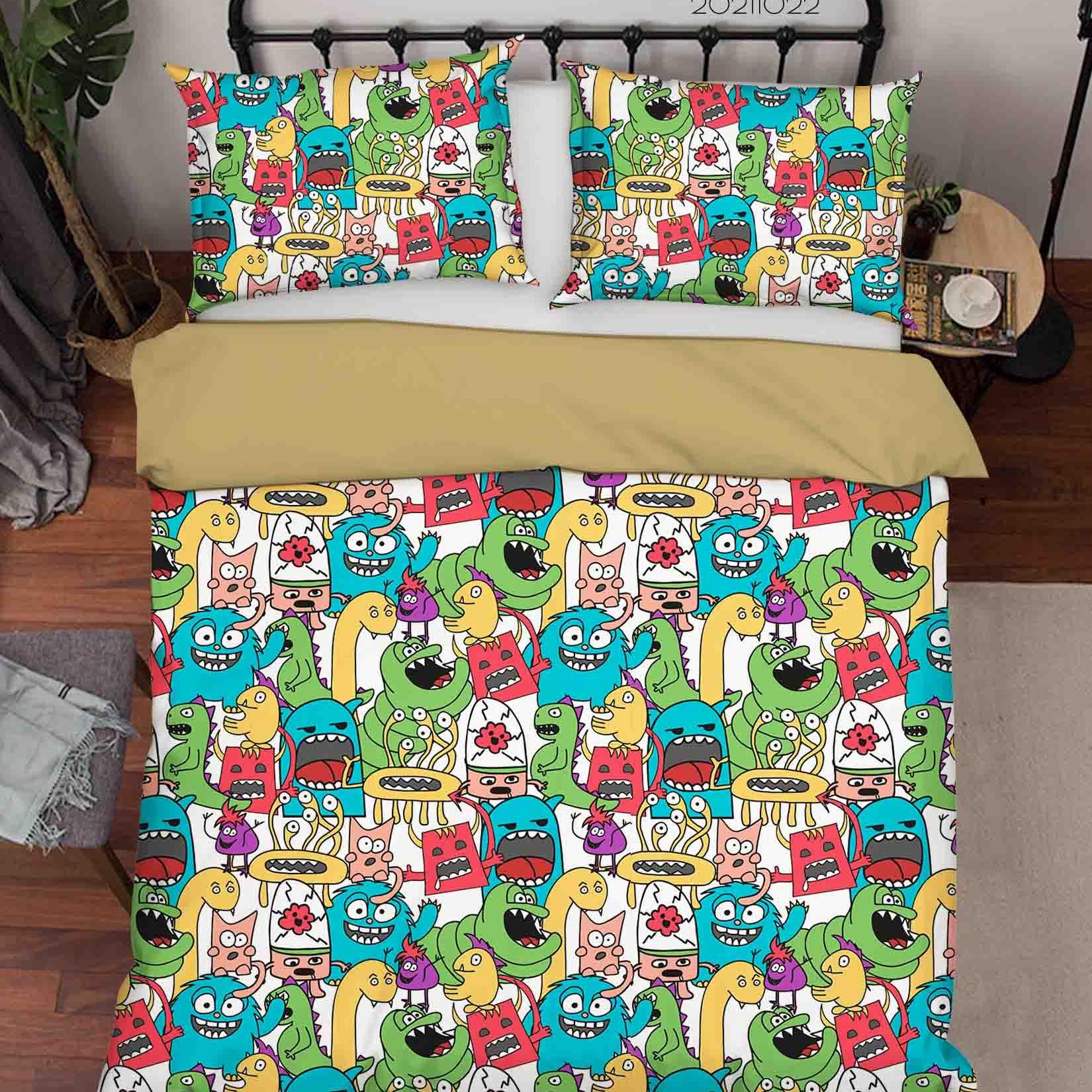 3D Abstract Color Monster Graffiti Quilt Cover Set Bedding Set Duvet Cover Pillowcases 22- Jess Art Decoration