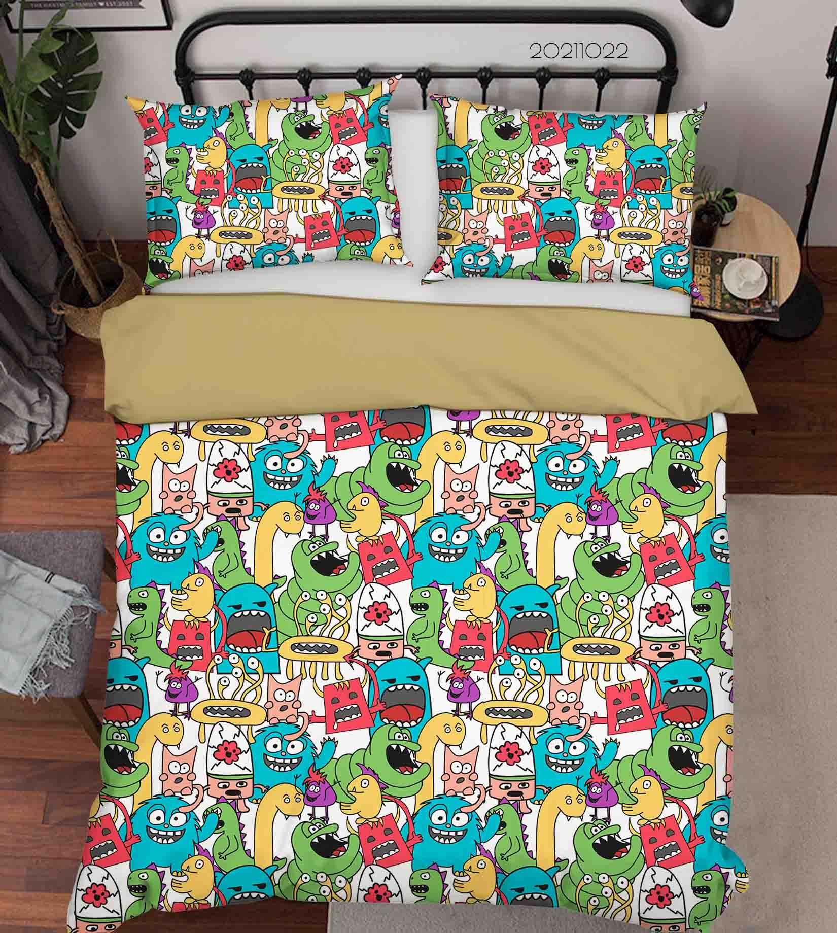 3D Abstract Color Monster Graffiti Quilt Cover Set Bedding Set Duvet Cover Pillowcases 22- Jess Art Decoration