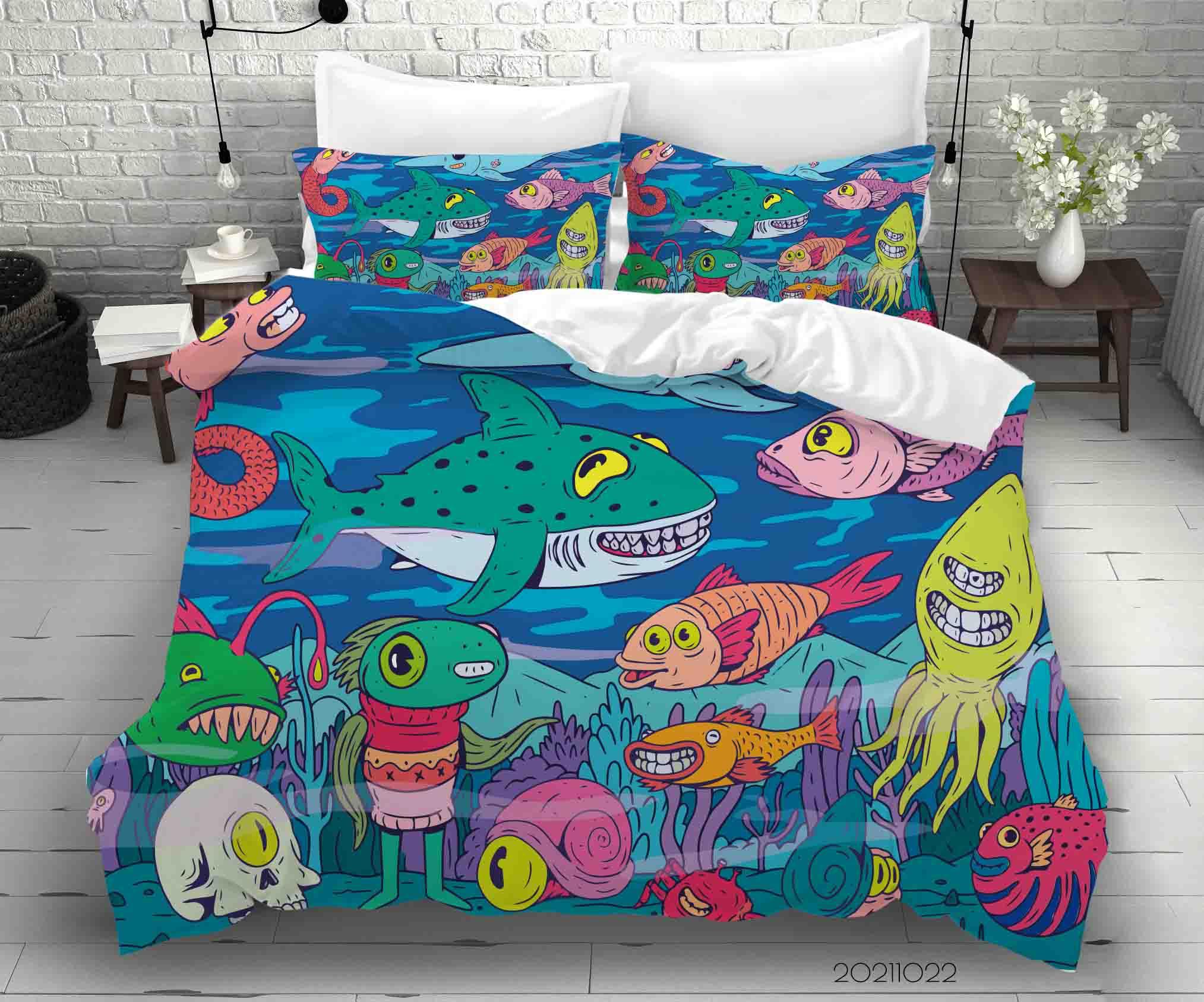 3D Abstract Color Marine Life Doodle Quilt Cover Set Bedding Set Duvet Cover Pillowcases 16- Jess Art Decoration