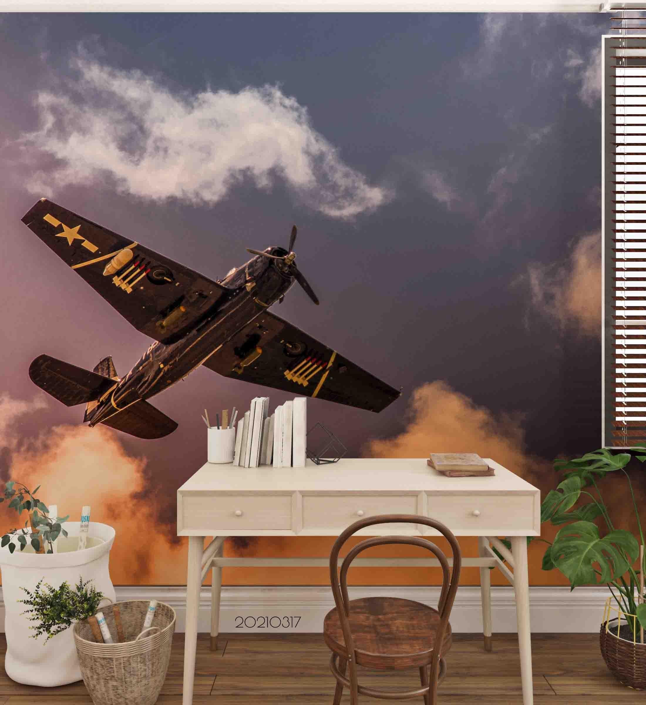 3D Sky Cloud Fighter Wall Mural Wallpaper LQH 409- Jess Art Decoration