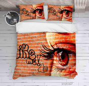 3D Abstract Eye Brick Wall Graffiti Quilt Cover Set Bedding Set Duvet Cover Pillowcases 153- Jess Art Decoration