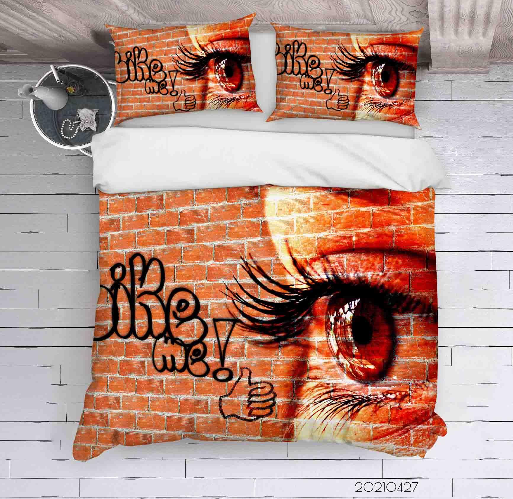 3D Abstract Eye Brick Wall Graffiti Quilt Cover Set Bedding Set Duvet Cover Pillowcases 153- Jess Art Decoration
