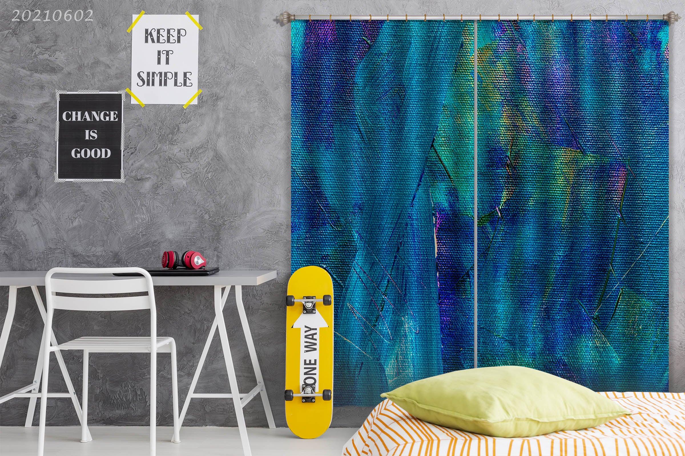 3D Abstract Blue Graffiti Pattern Curtains and Drapes GD 542- Jess Art Decoration