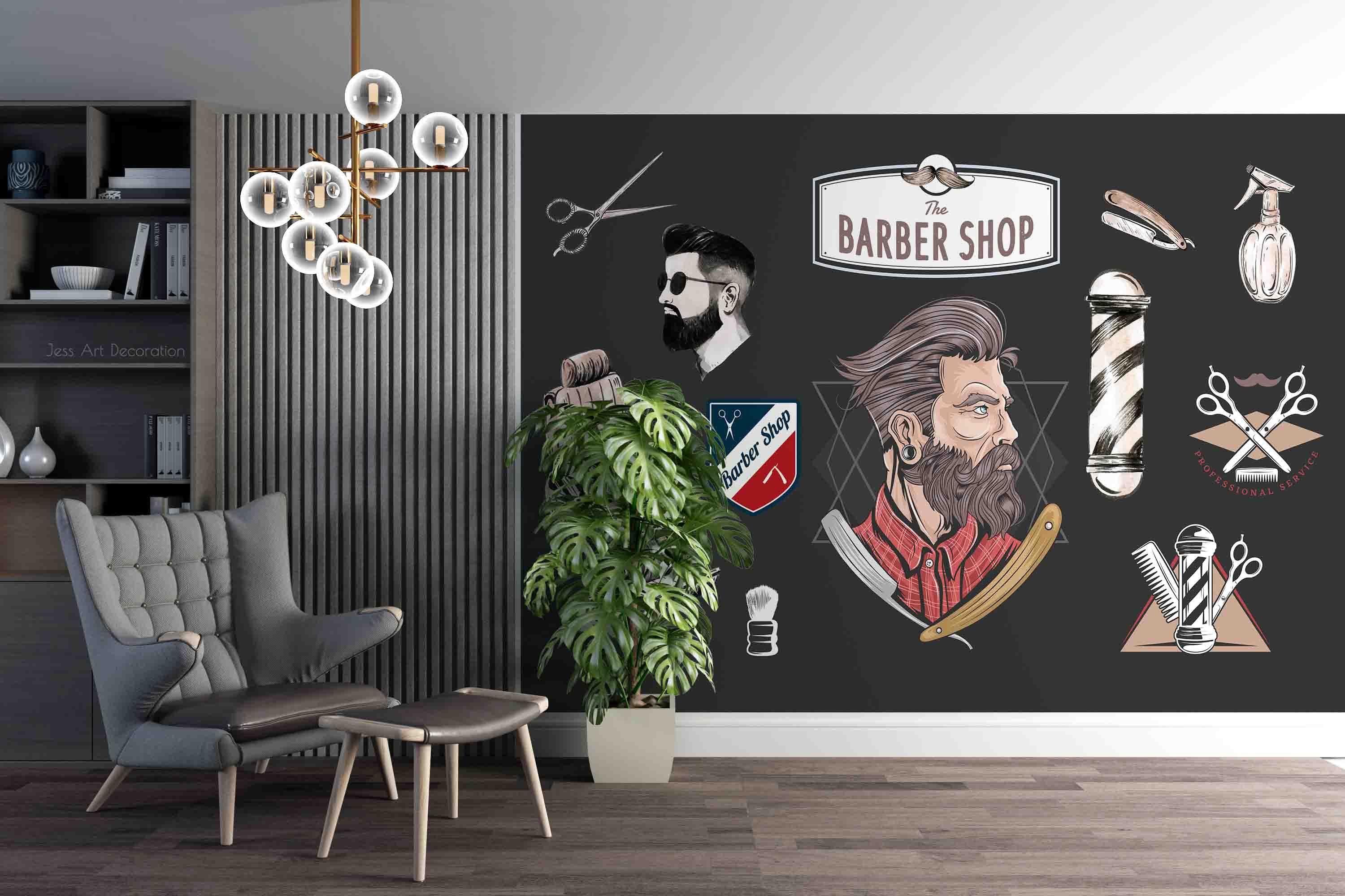 Barbershop Tool Turn Light Men Hairstyle Beard Shop Wallpaper barbershop graffiti wall mural for barber shop - view 3