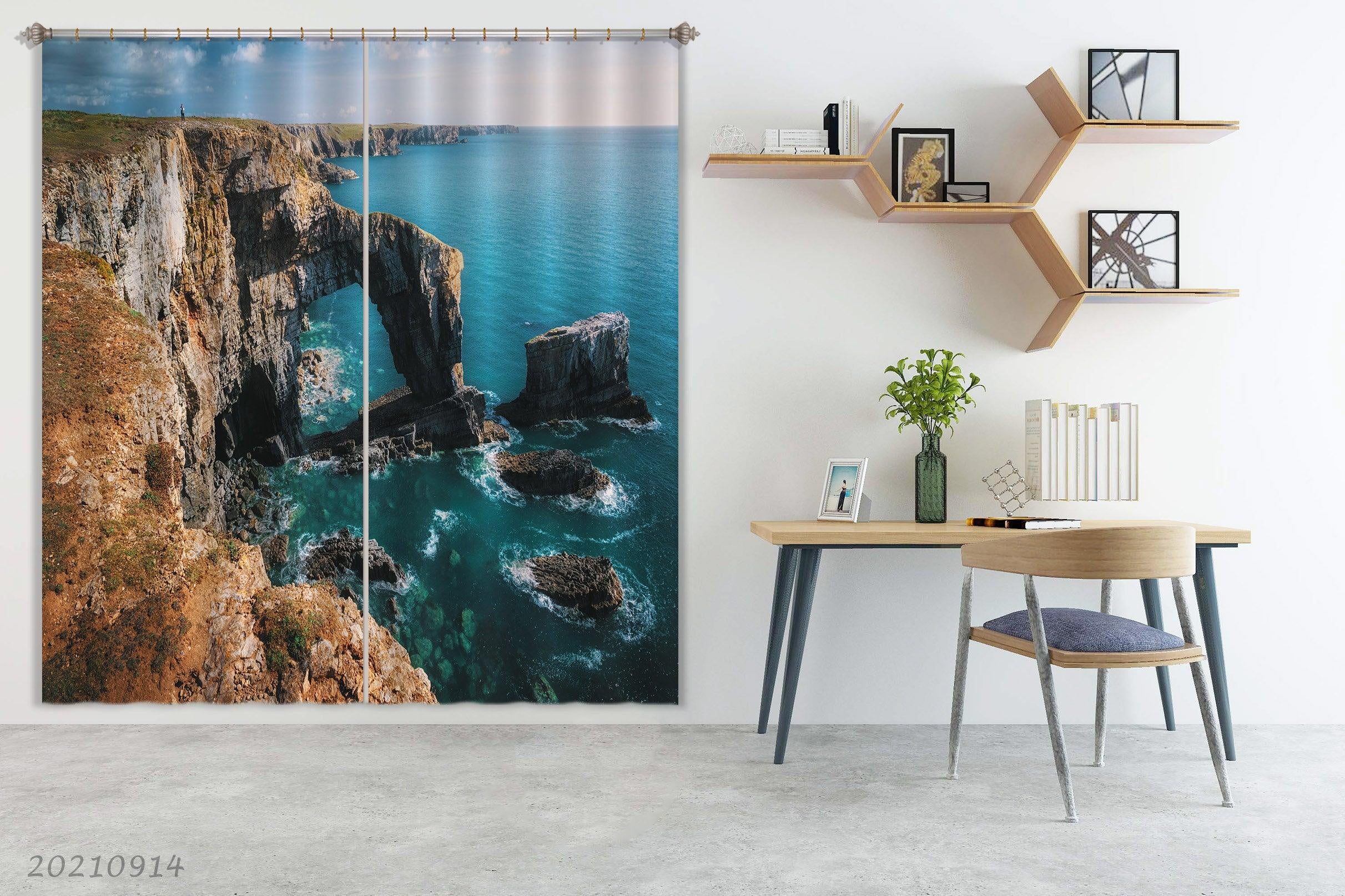 3D Mountain Sea Coast Landscape Curtains and Drapes LQH 205- Jess Art Decoration