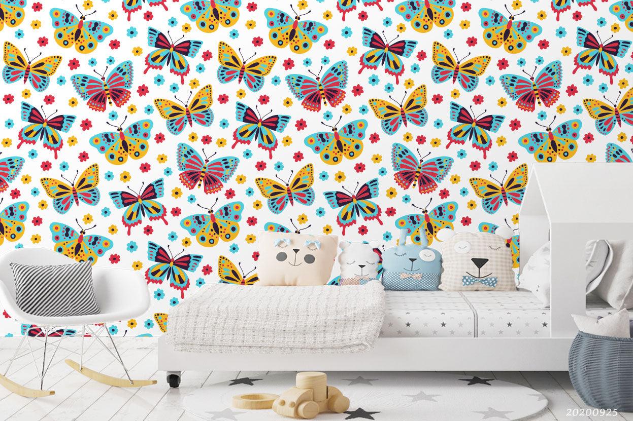 Cartoon Colorful Floral Butterfly Animal Pattern Wall Mural Wallpaper LXL- Jess Art Decoration