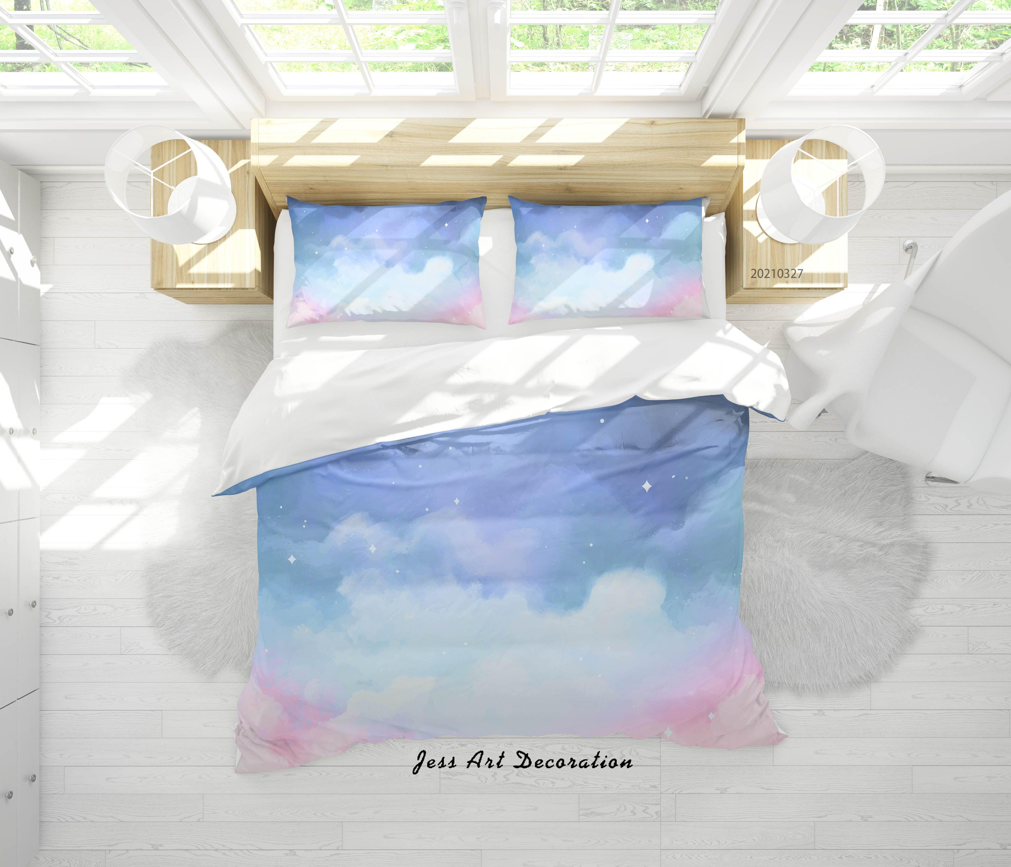 3D Watercolor Sky Cloud Quilt Cover Set Bedding Set Duvet Cover Pillowcases 52- Jess Art Decoration