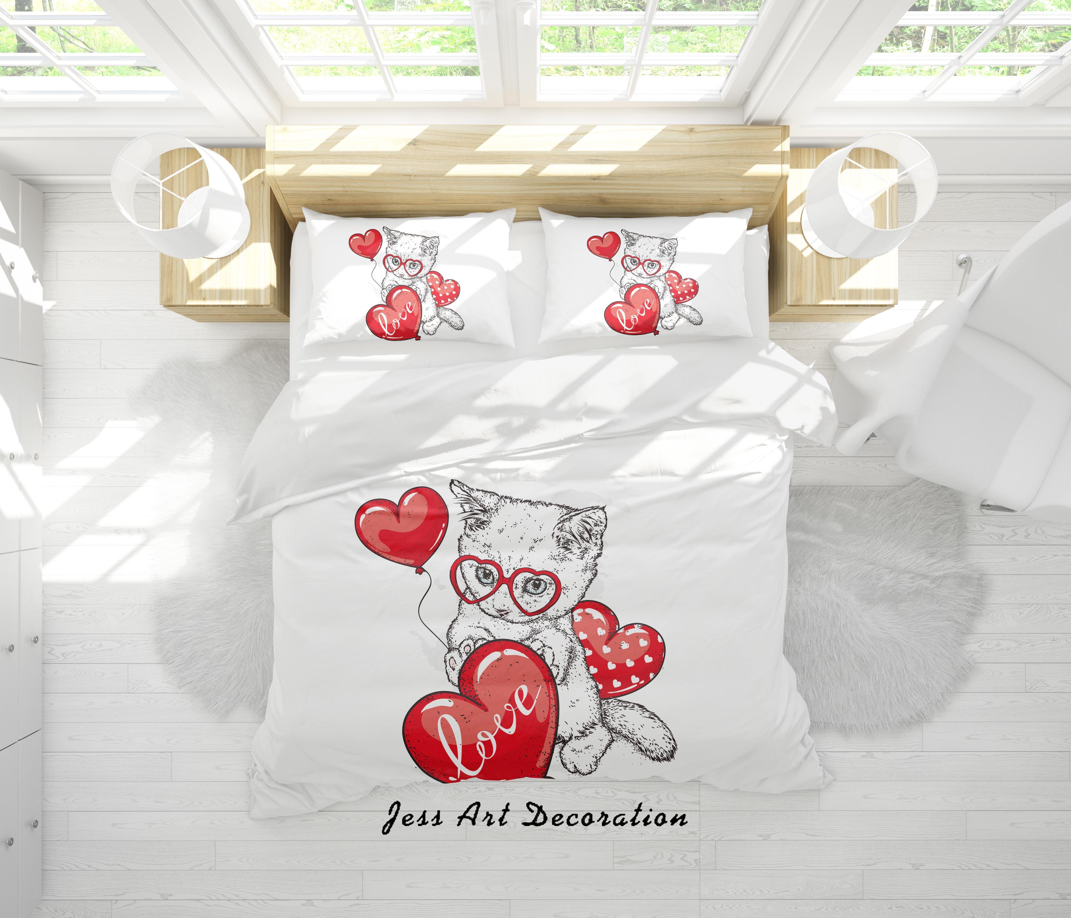 3D White Cat Balloon Quilt Cover Set Bedding Set Duvet Cover Pillowcases SF161- Jess Art Decoration
