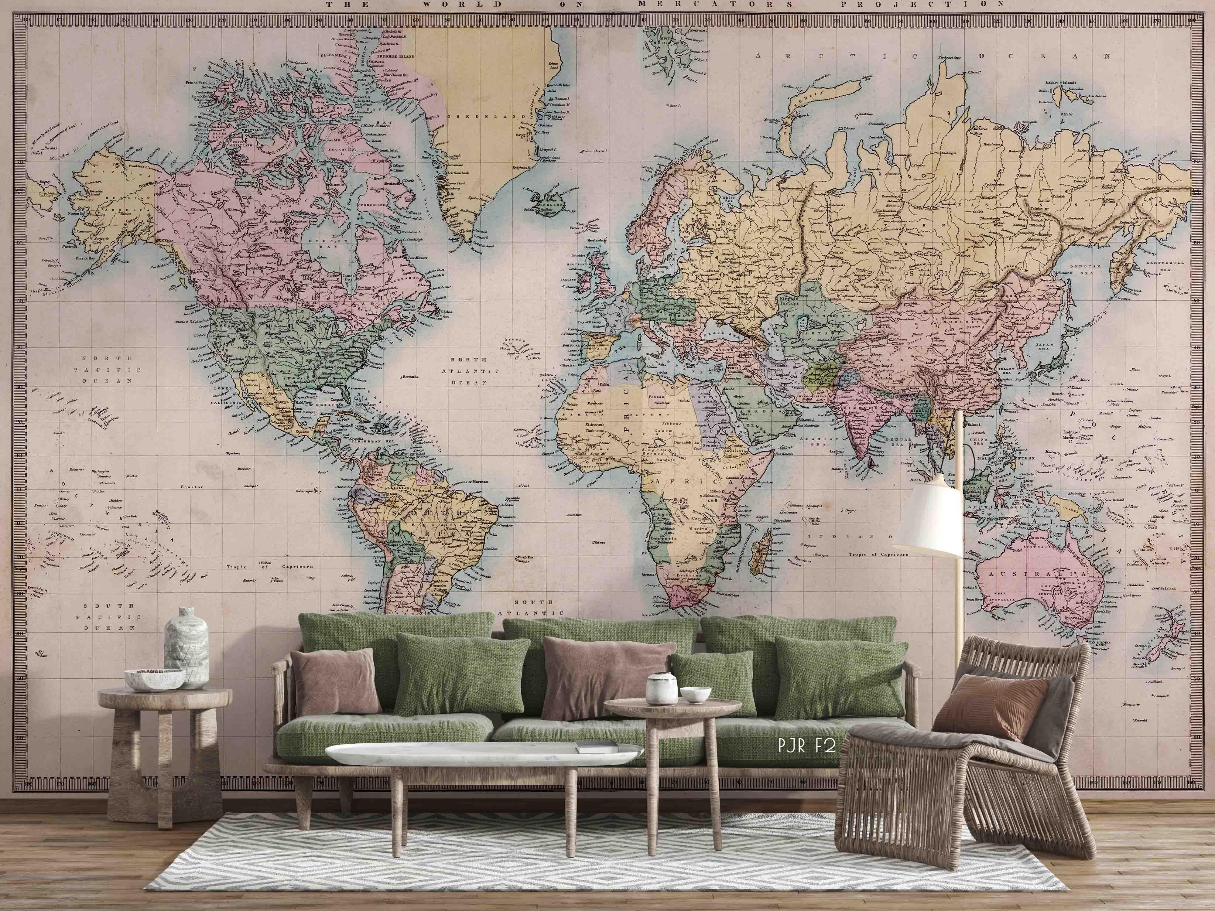 3D Colourful World Map Wall Mural Wallpaper WJ 2184- Jess Art Decoration