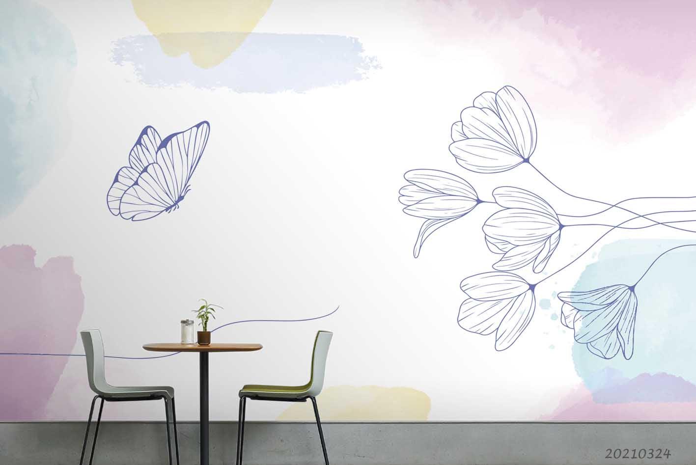 3D Watercolor Floral Butterfly Wall Mural Wallpaper LQH 15- Jess Art Decoration