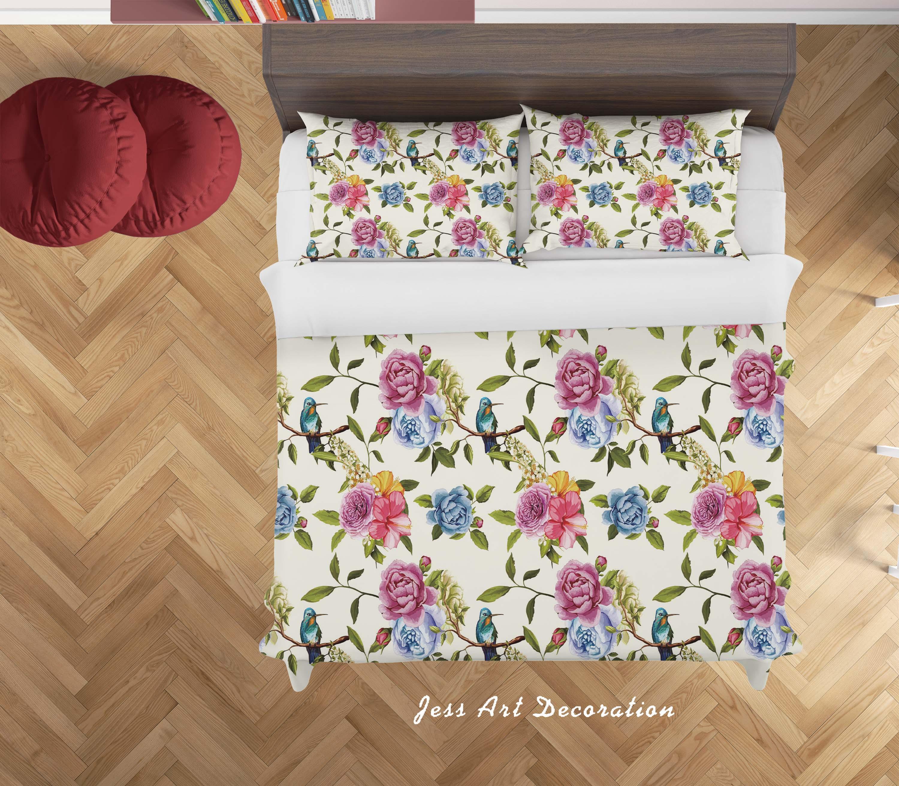 3D White Flowers Birds Quilt Cover Set Bedding Set Duvet Cover Pillowcases SF01- Jess Art Decoration